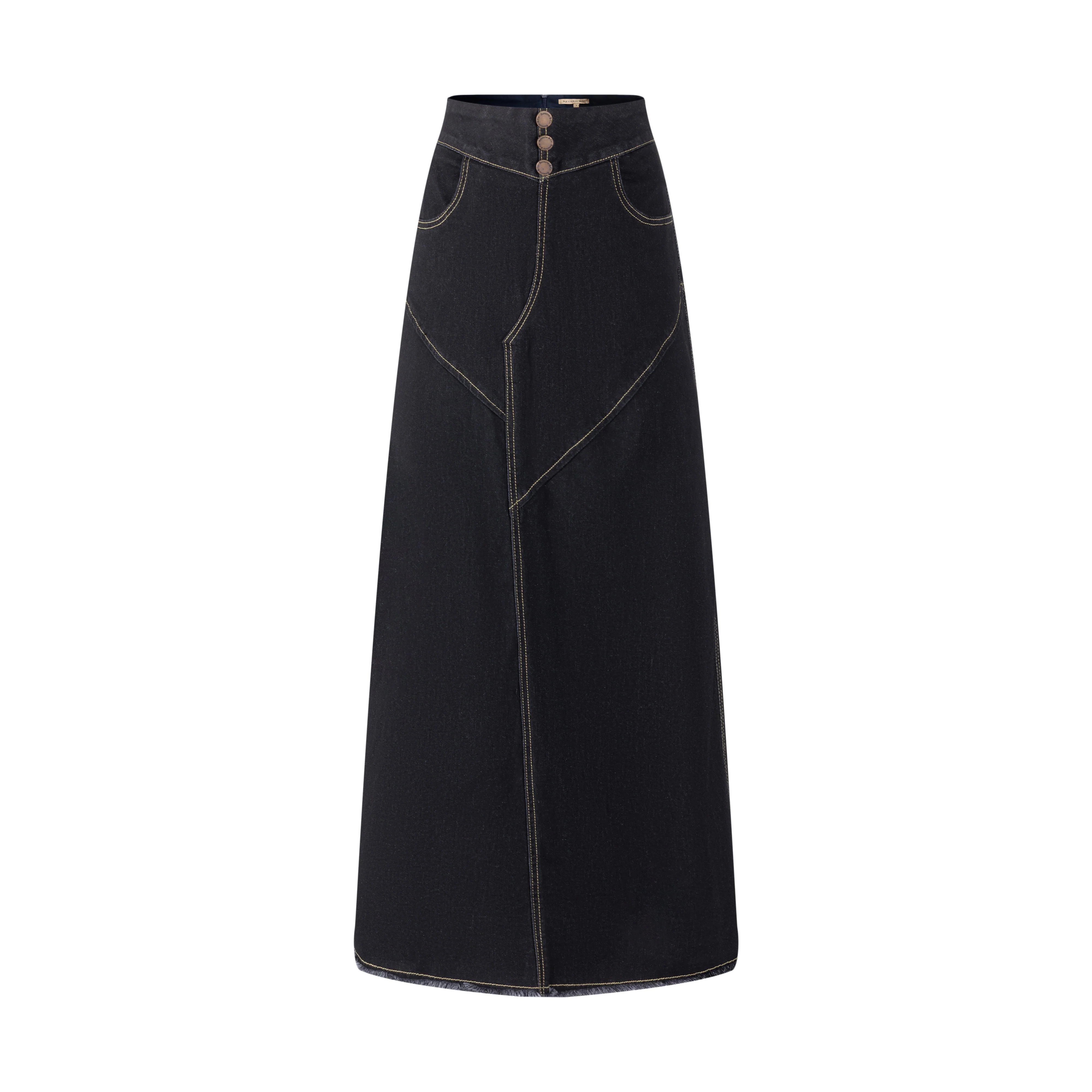 3 Button Denim Skirt-Black Denim - Image 2