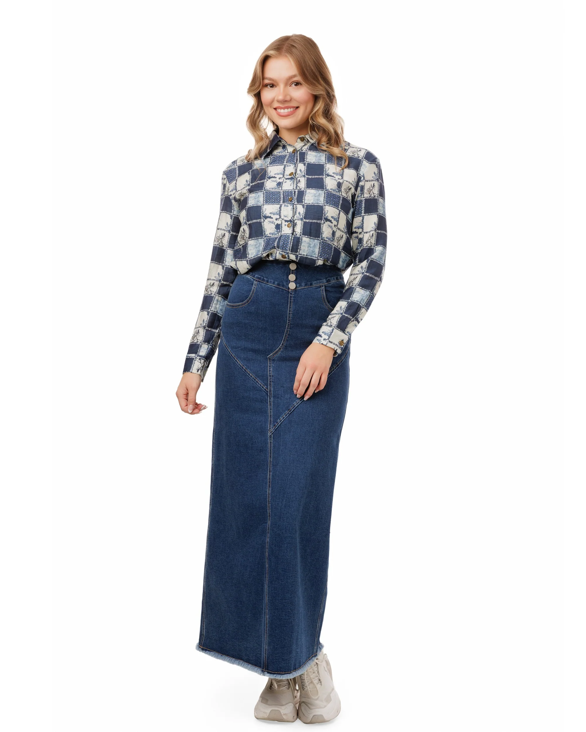 3 Button Denim Skirt- Blue Denim - Image 3