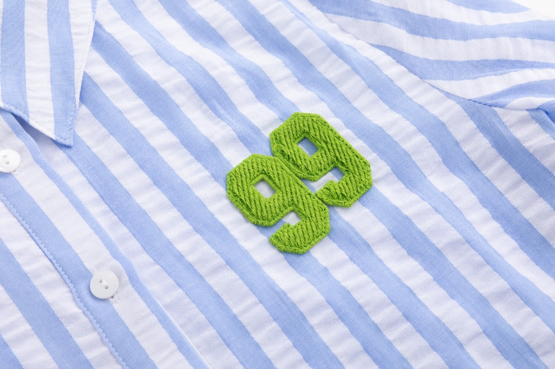 99 Patch Blue And Ivory Striped Shirt - Image 6