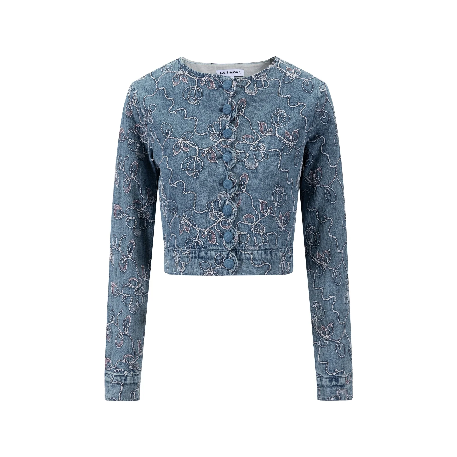 Abstract Embroidery Denim Top - Image 3