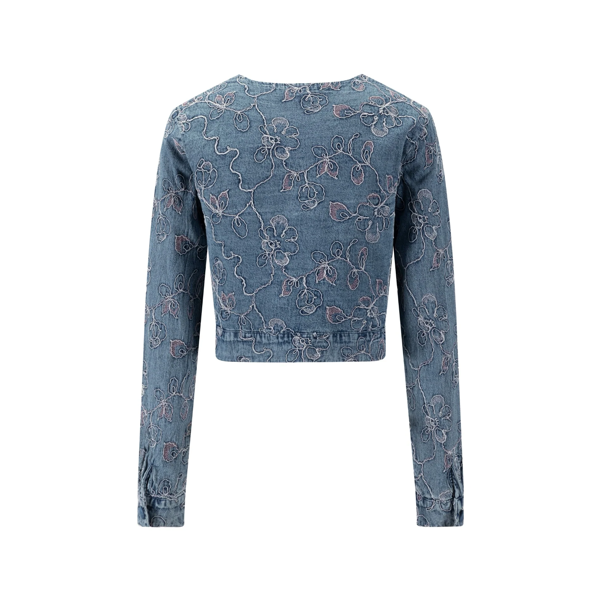 Abstract Embroidery Denim Top - Image 4