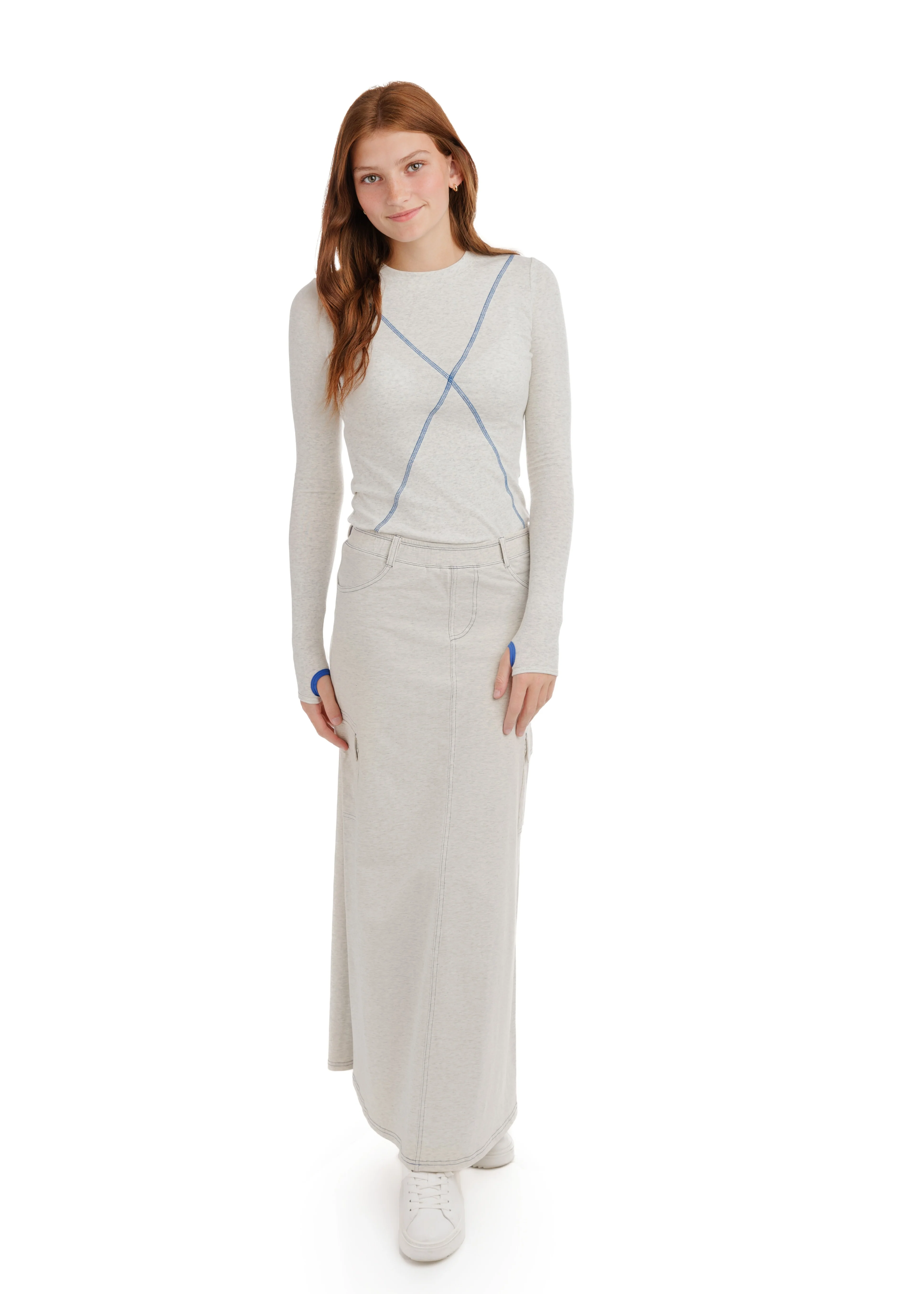Acid Wash Stitched Cargo Skirt - Light Heather Grey - Image 3