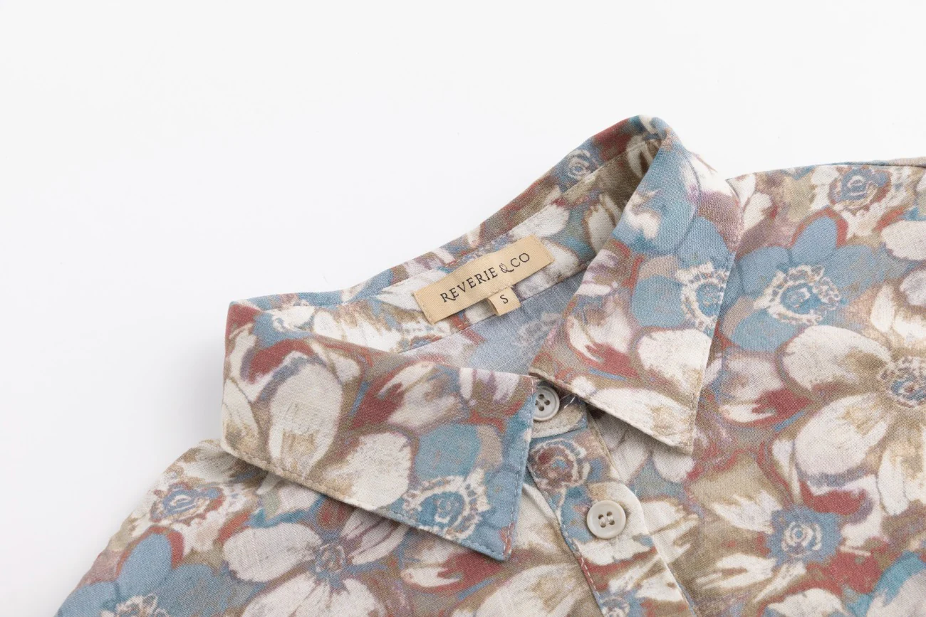 Antique Floral Printed Linen Blouse - Image 5