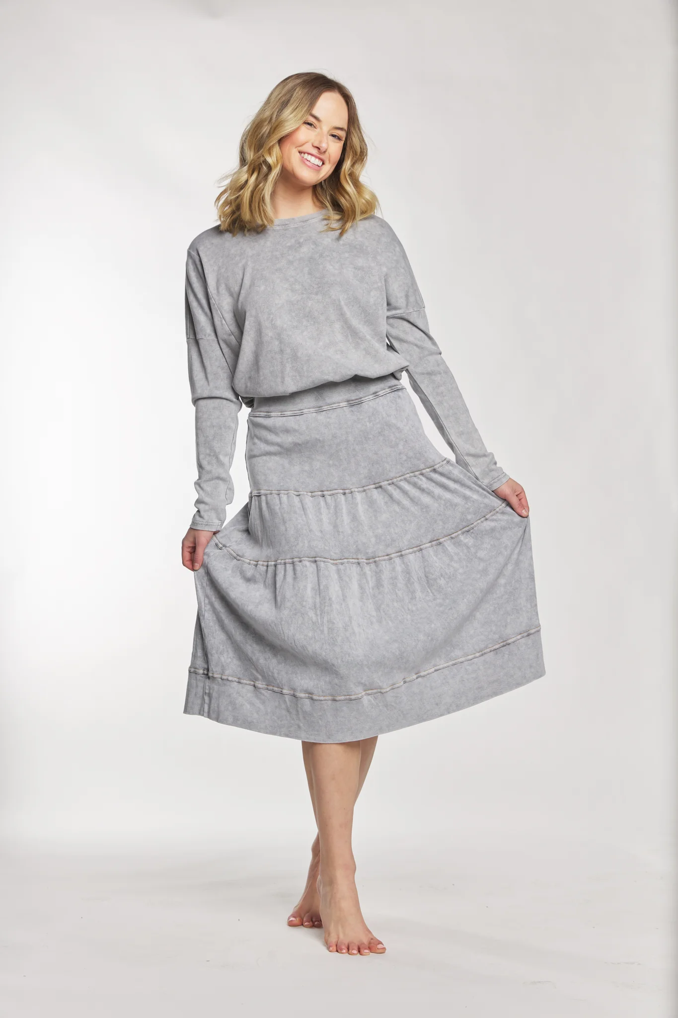 Stone Grey Cotton Flowy Skirt - Image 2