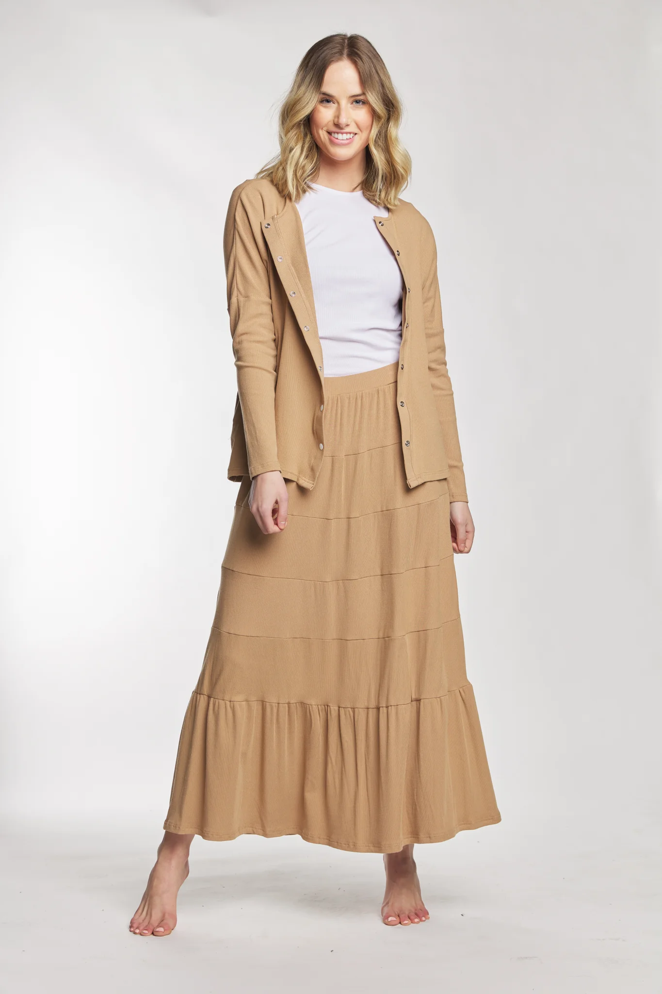 Tan Ribbed Maxi Skirt - Image 2