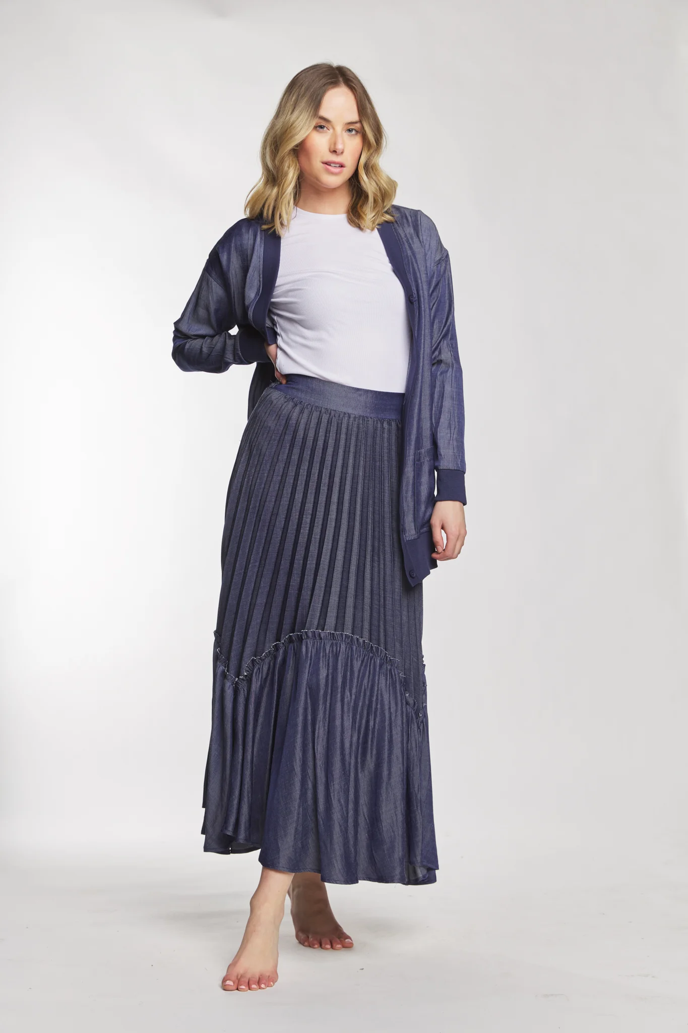 Dark Blue Pleated Skirt - Image 2