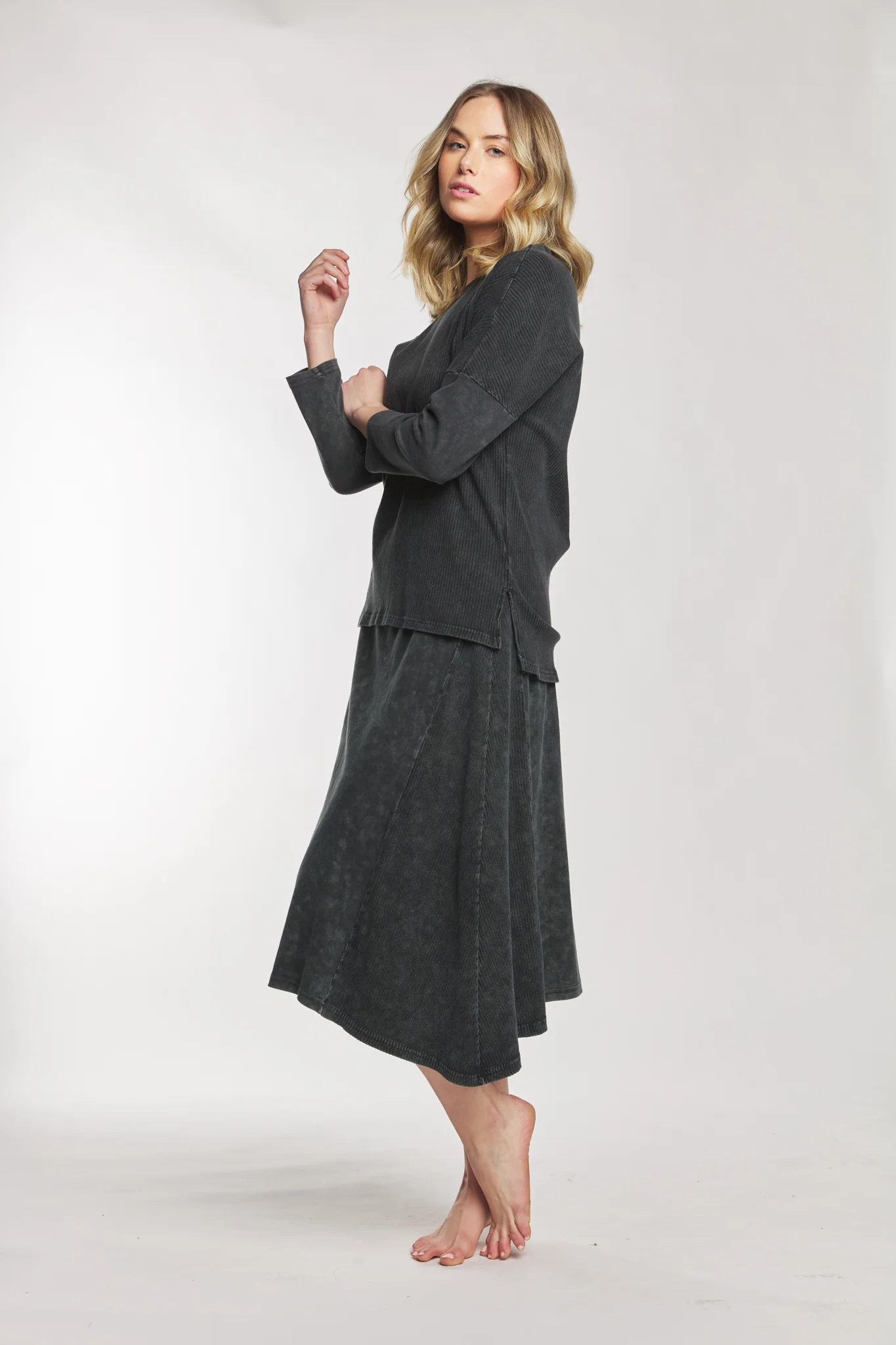 Black Wash Ribbed Top - BA6234-B - Image 3