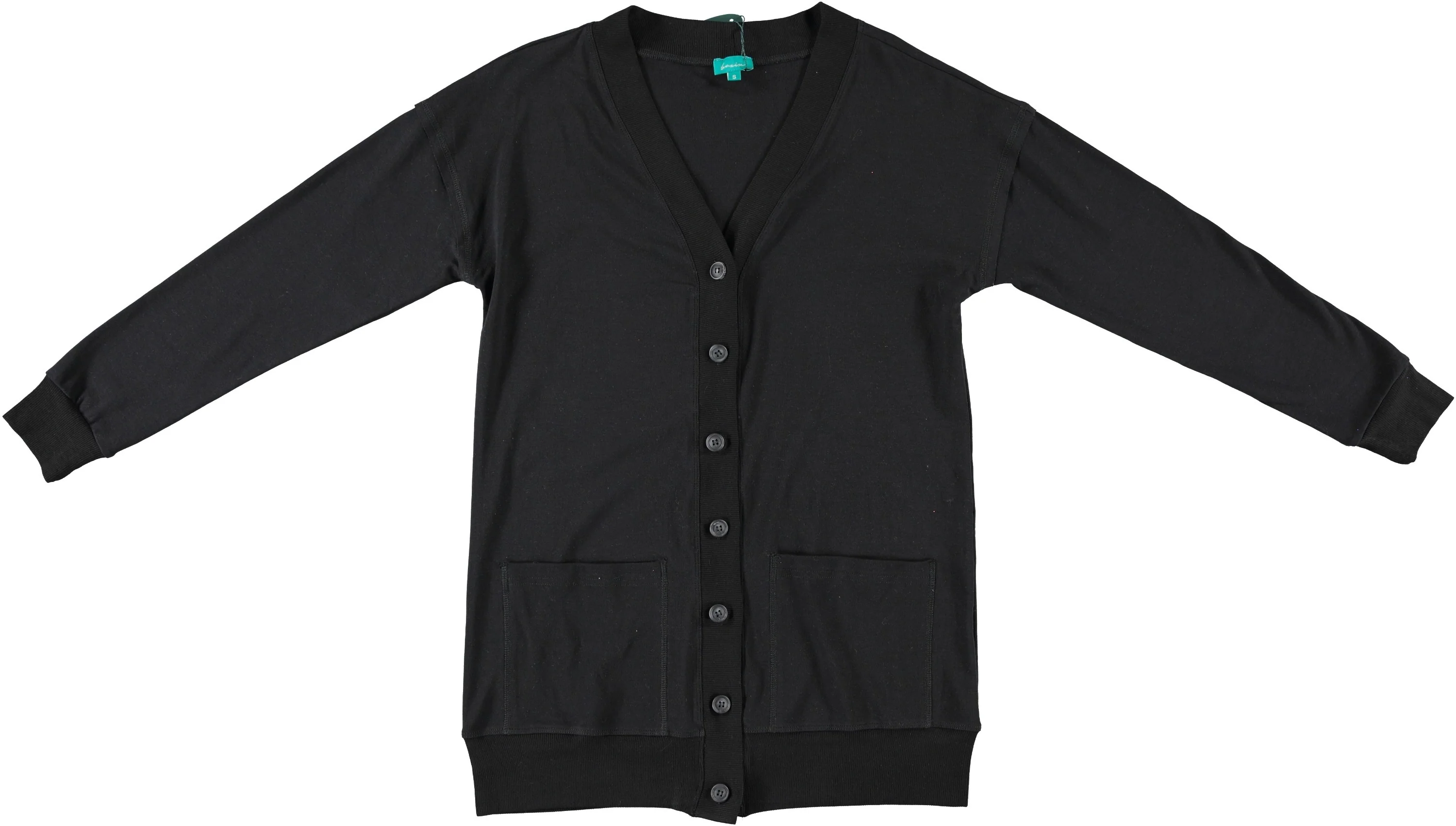 Black Cotton Cardigan With Matching Buttons And Pockets - Image 2