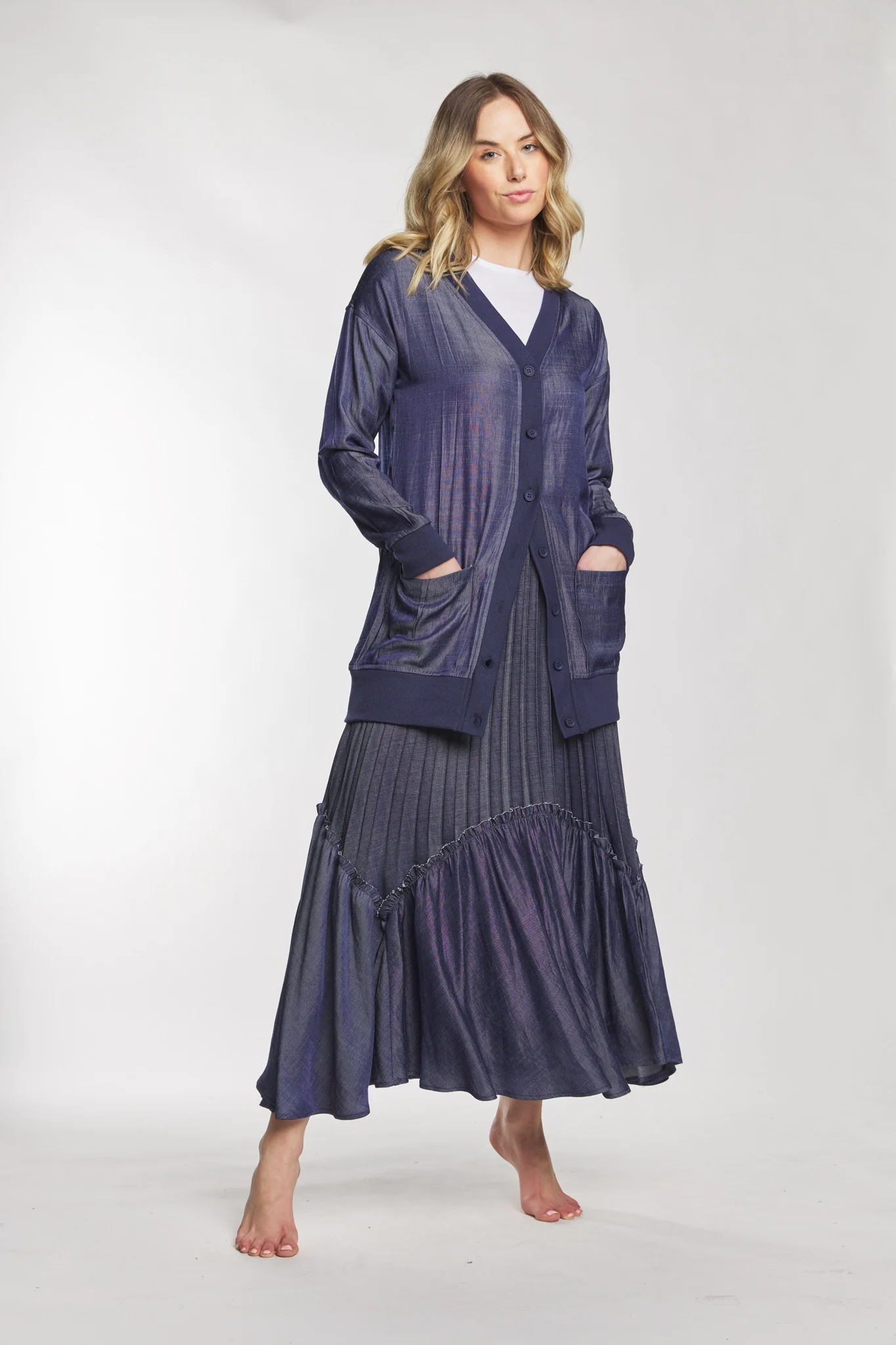 Dark Blue Cardigan With Ribbed Lining - Image 2