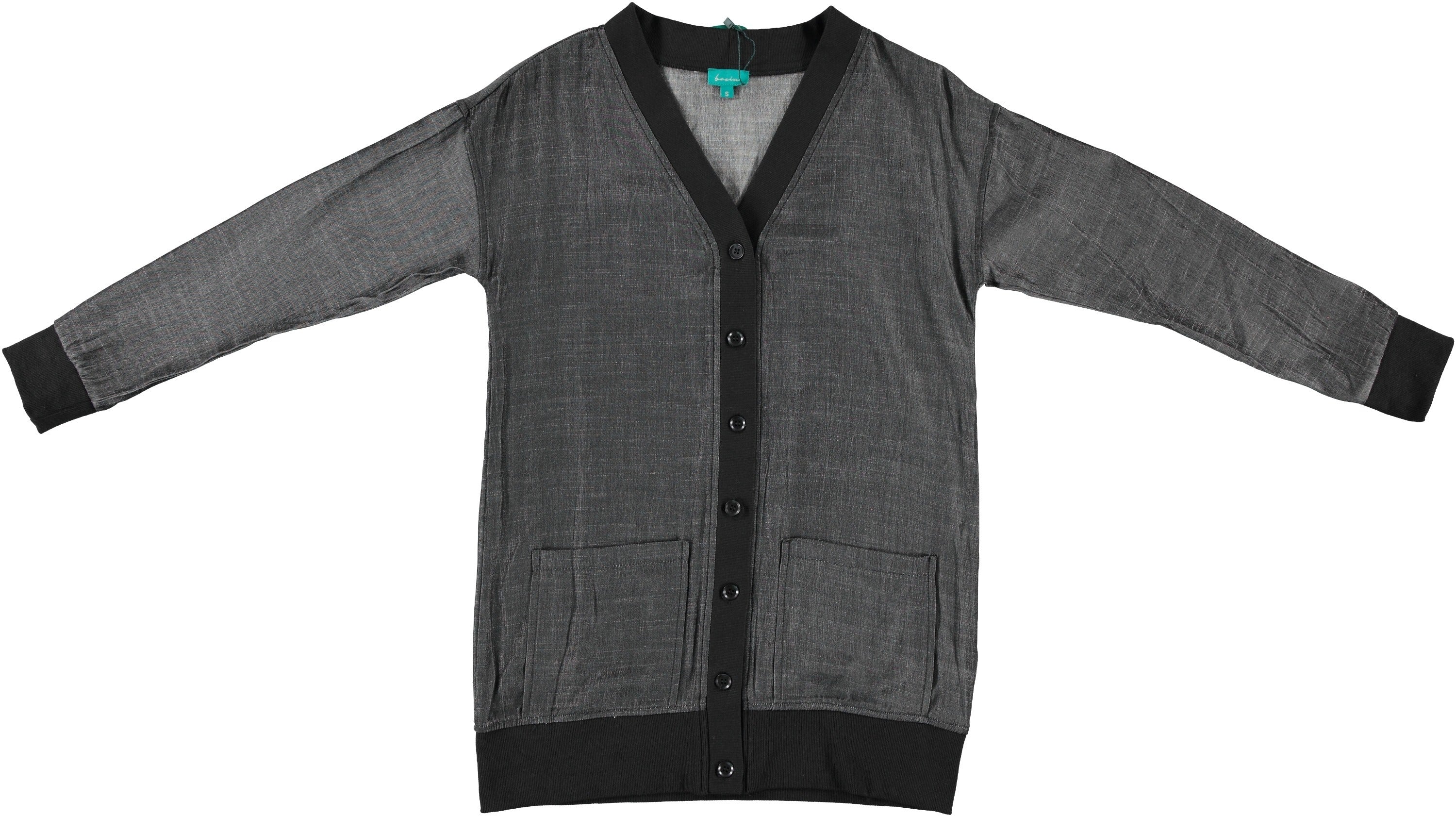Black Denim Cardigan With Ribbed Lining - Image 2