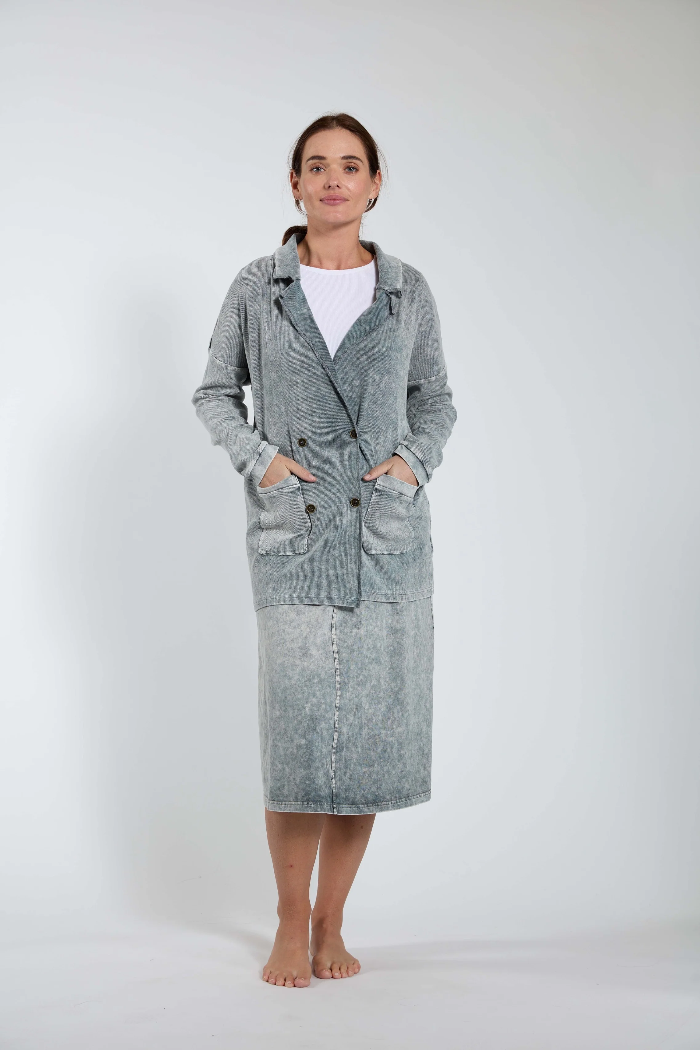 Light Grey Washed Maxi Denim Skirt - Image 2