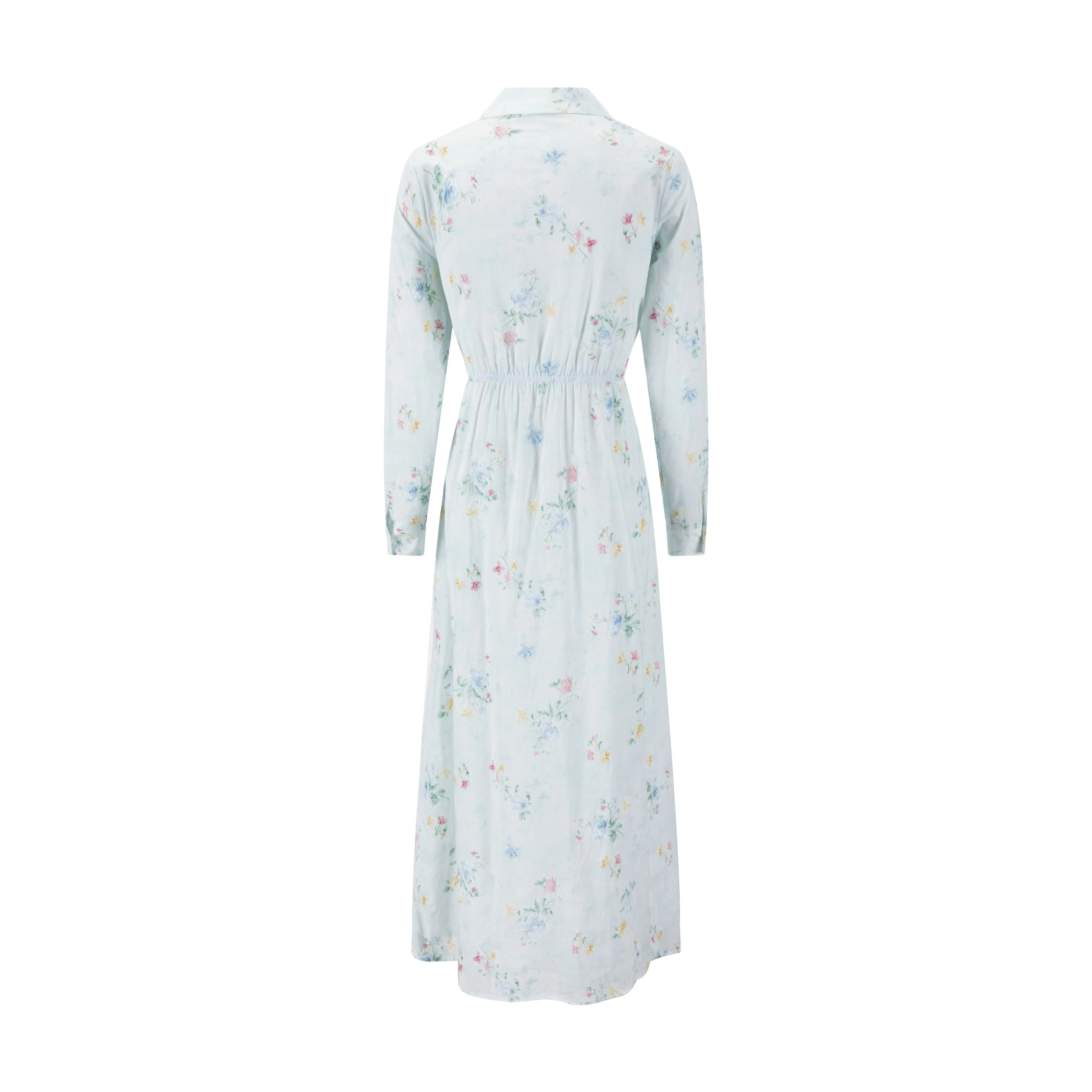 Baby Blue Multicolor Embroidered Waist Tie Dress - Image 3