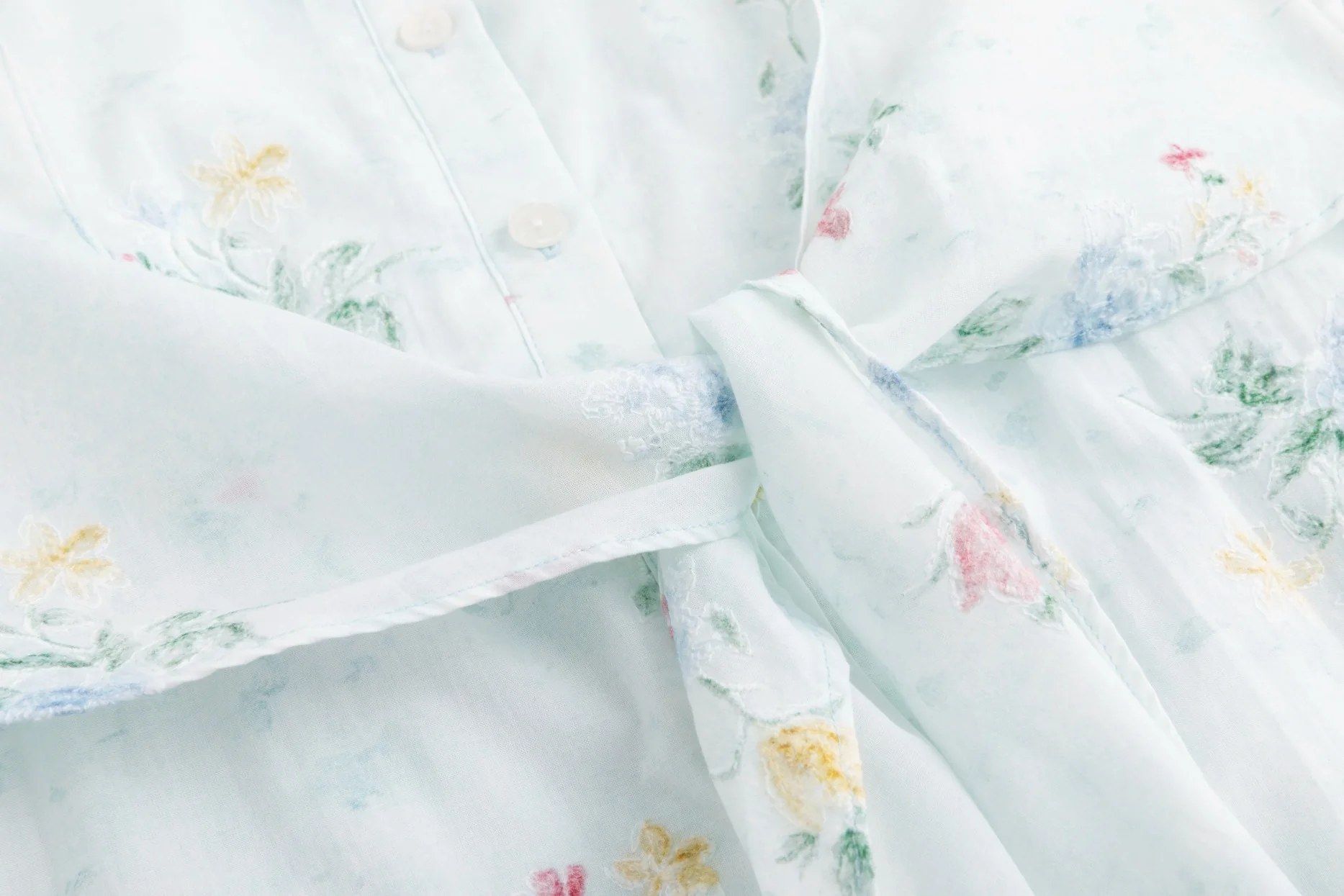 Baby Blue Multicolor Embroidered Waist Tie Dress - Image 5