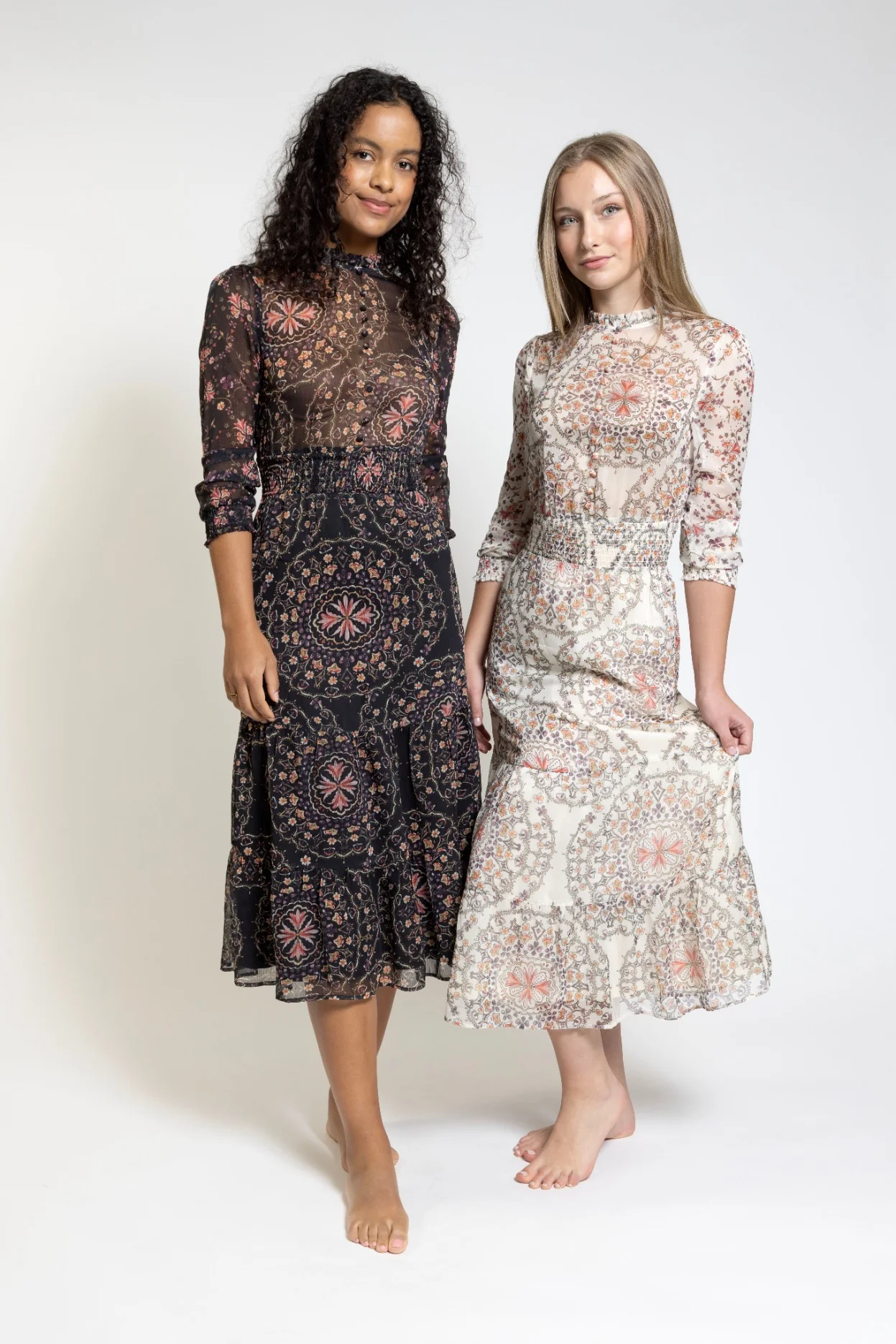 Beige Base Flower Printed Dress - Image 2