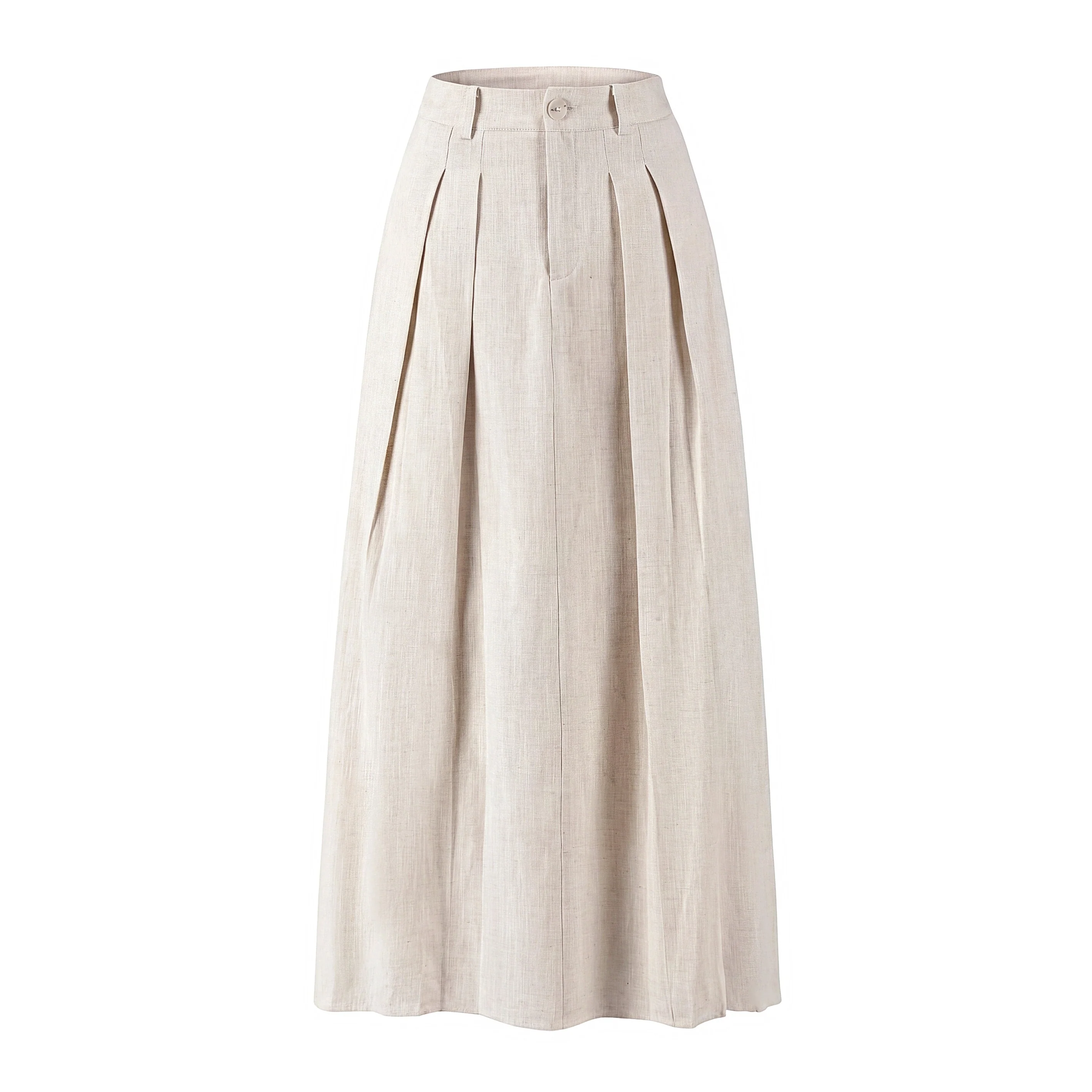 Beige Pleated Linen Skirt - Image 2