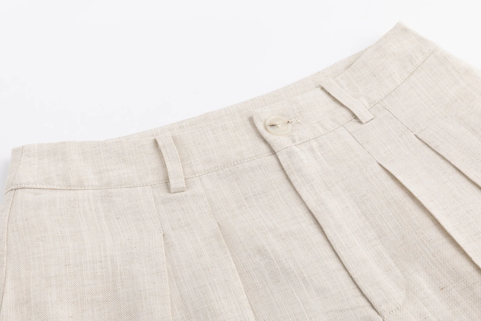 Beige Pleated Linen Skirt - Image 4