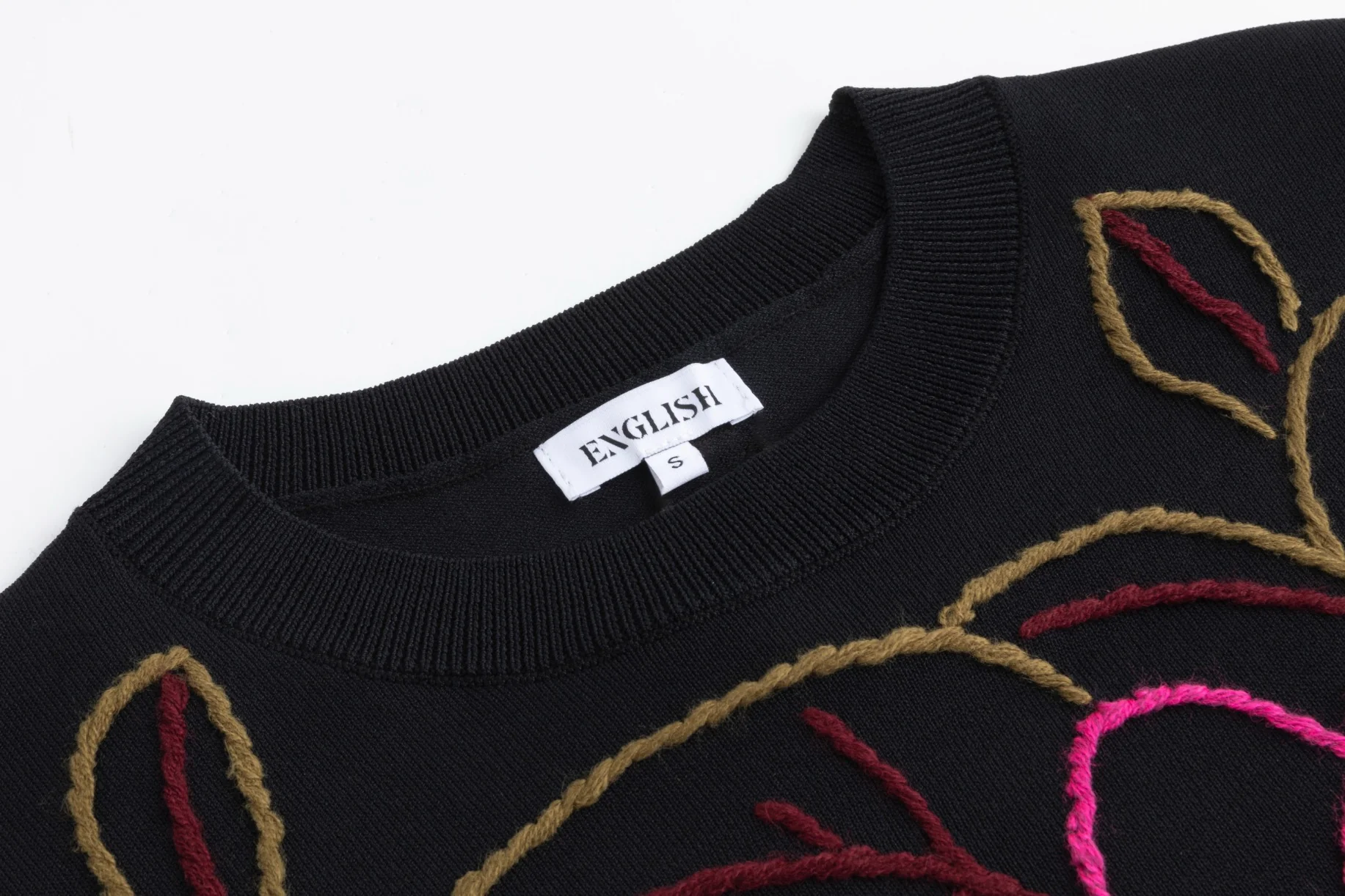 Black And Hot Pink Yarn Embroidered Knit Top - Image 4