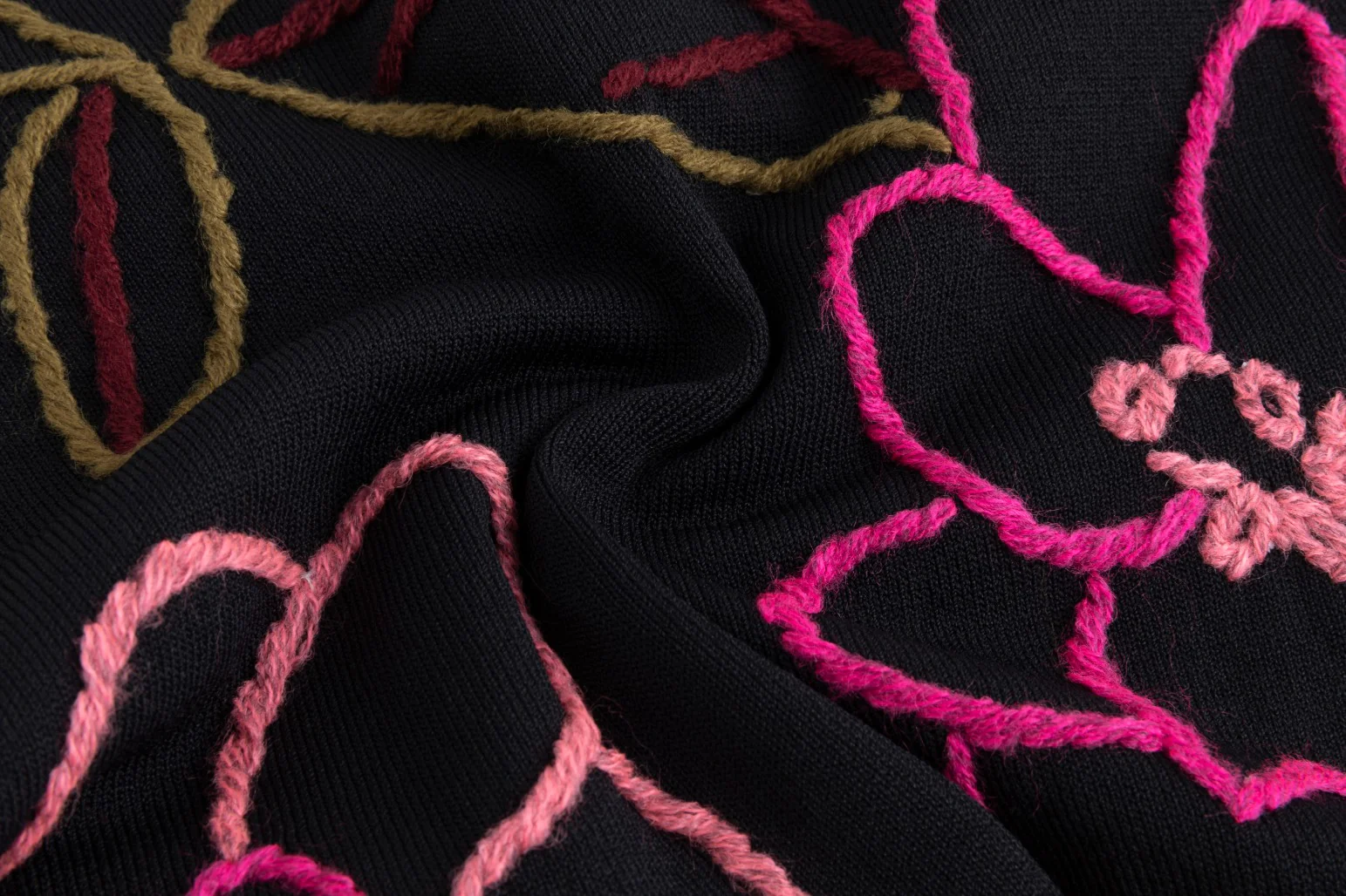 Black And Hot Pink Yarn Embroidered Knit Top - Image 5