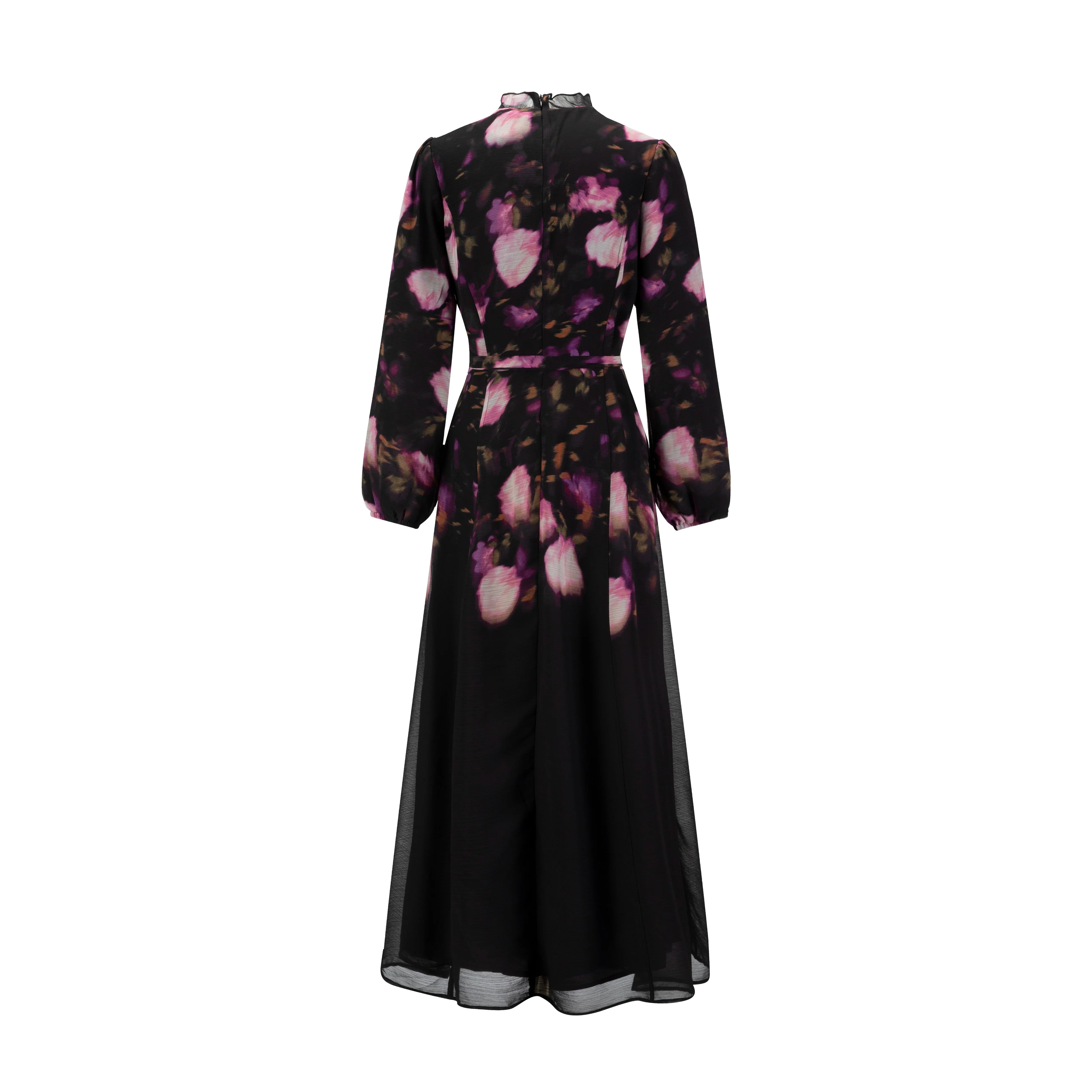 Black And Purple Floral Chiffon Dress - Image 3