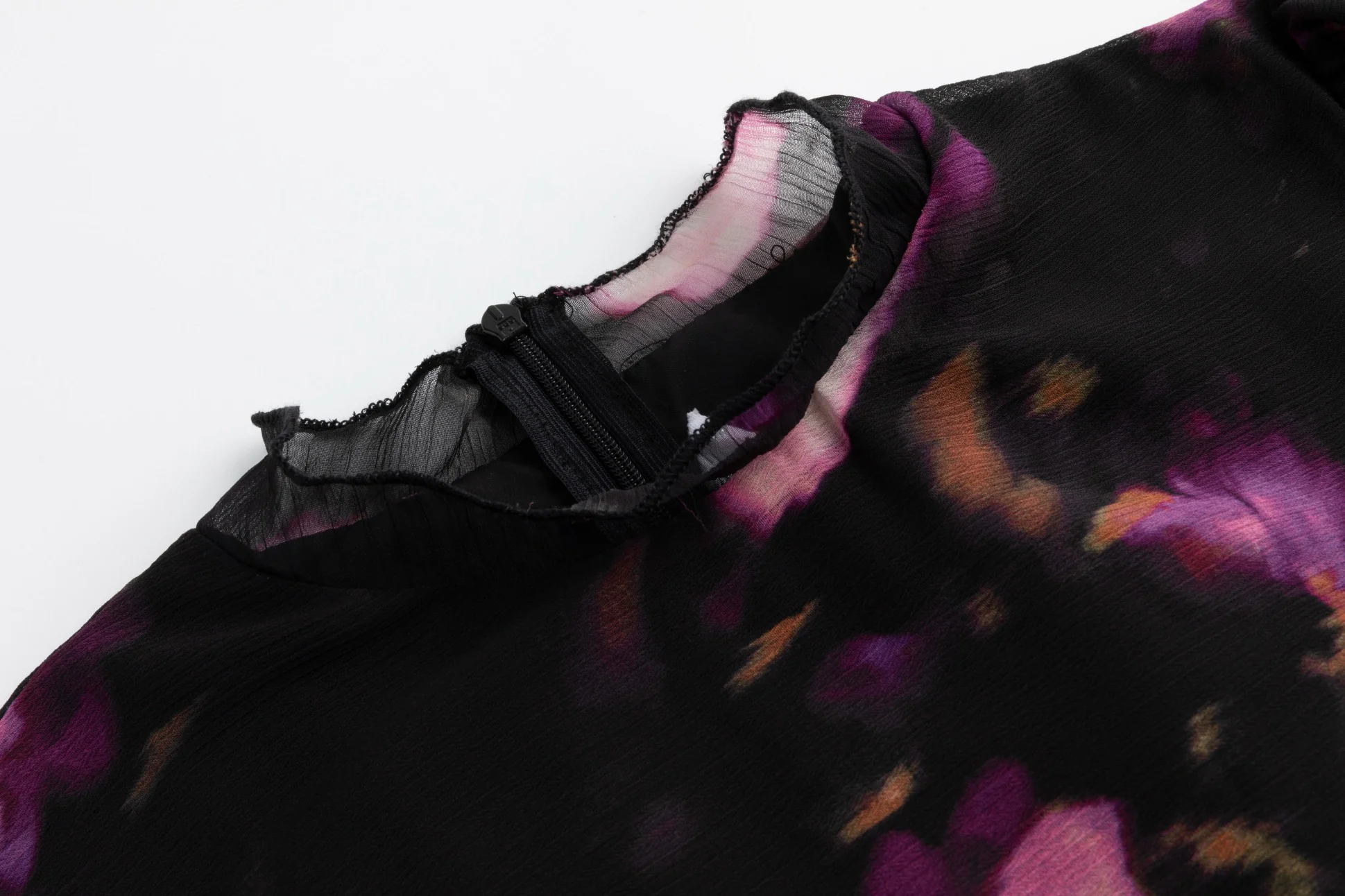 Black And Purple Floral Chiffon Dress - Image 4