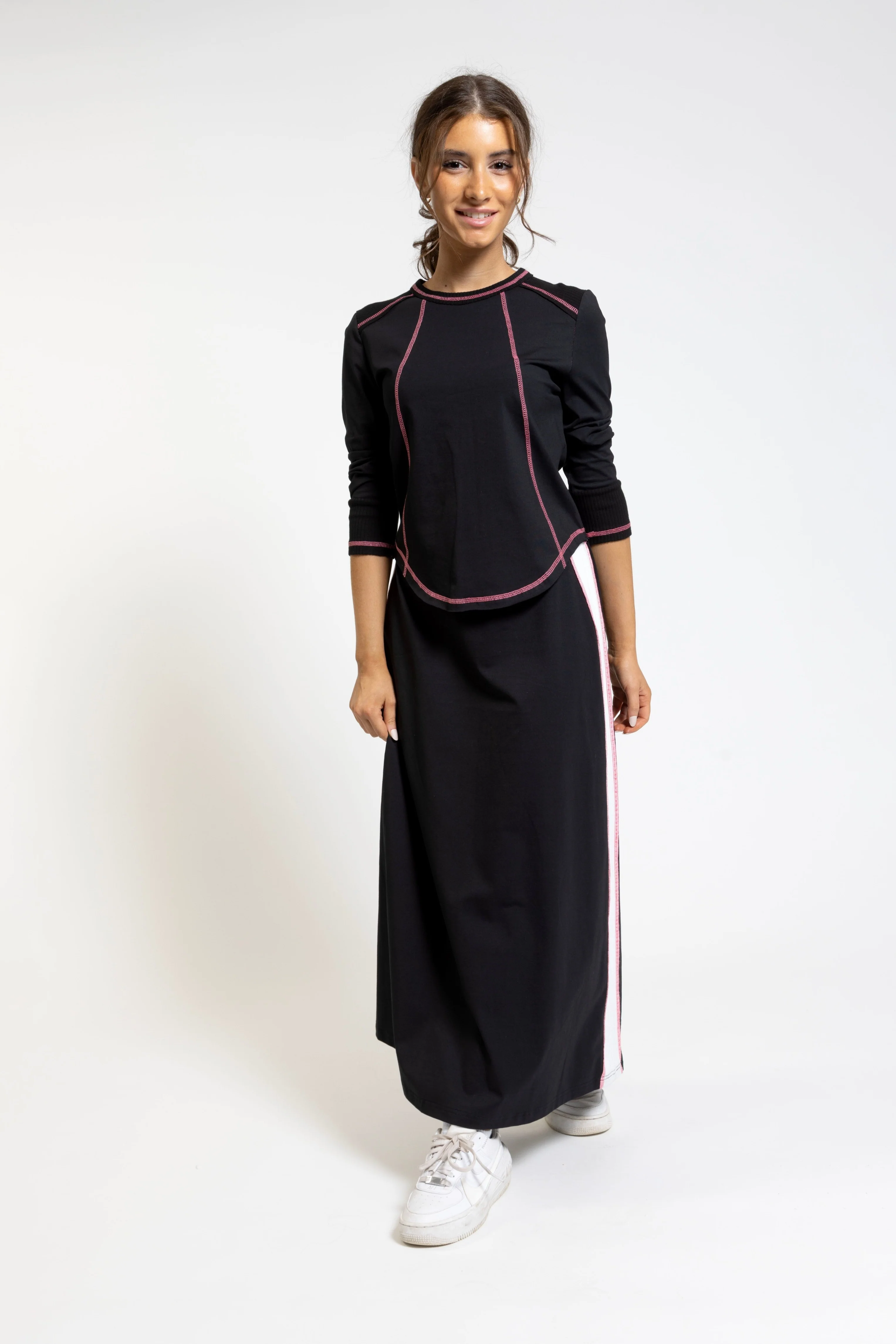 Black Base White Waistbank Skirt - TS24486S-A - Image 2