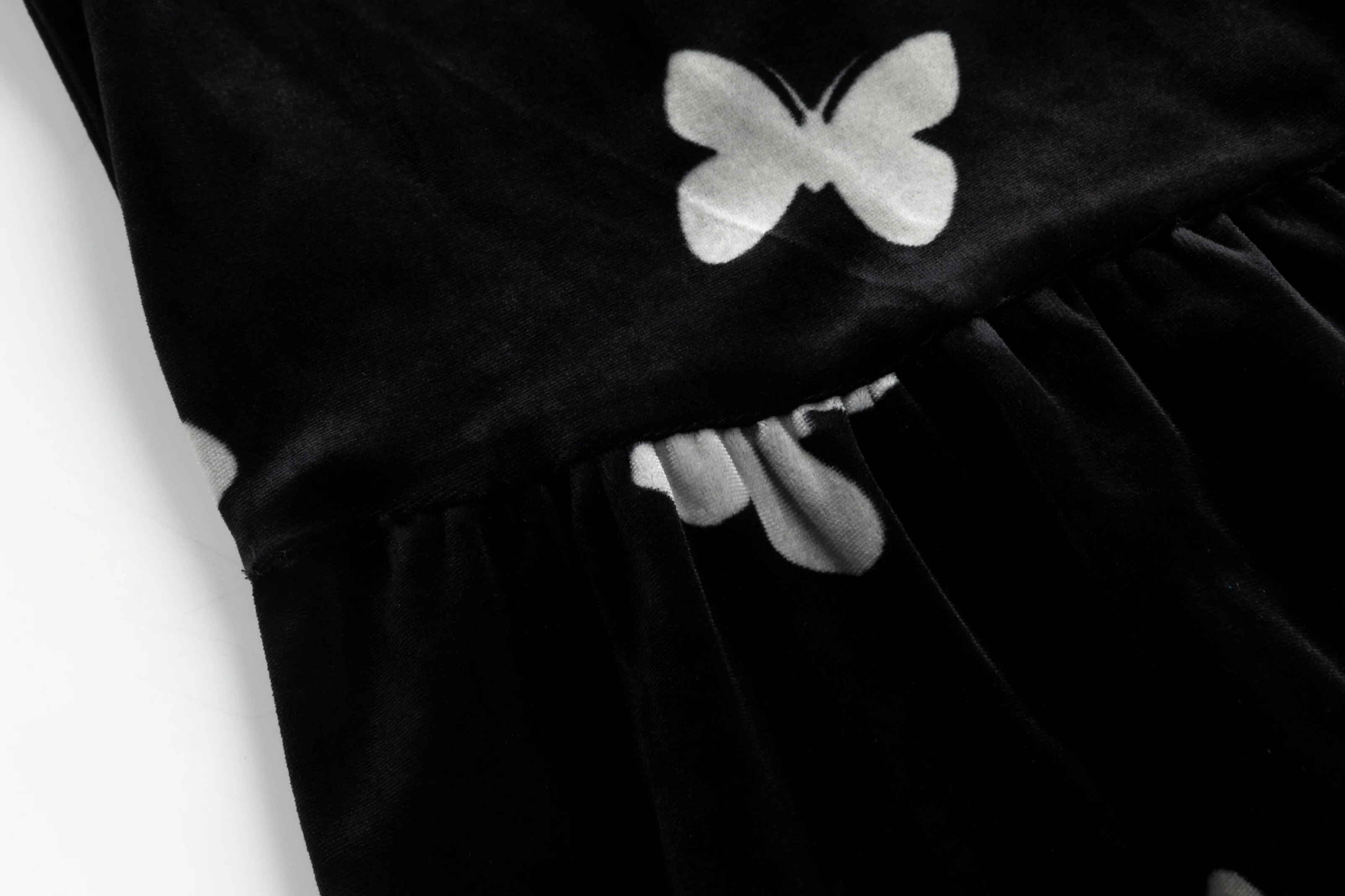 Black Butterfly Printed Velvet Dress - Image 6