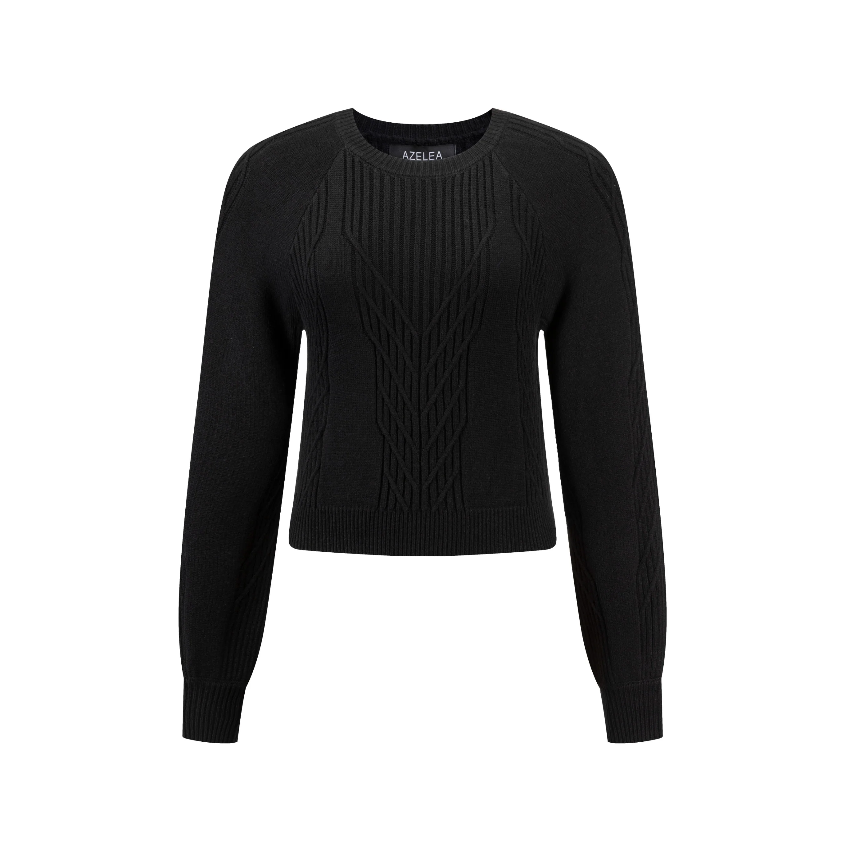 Cable Knit Crew Neck Top - Black - Image 2