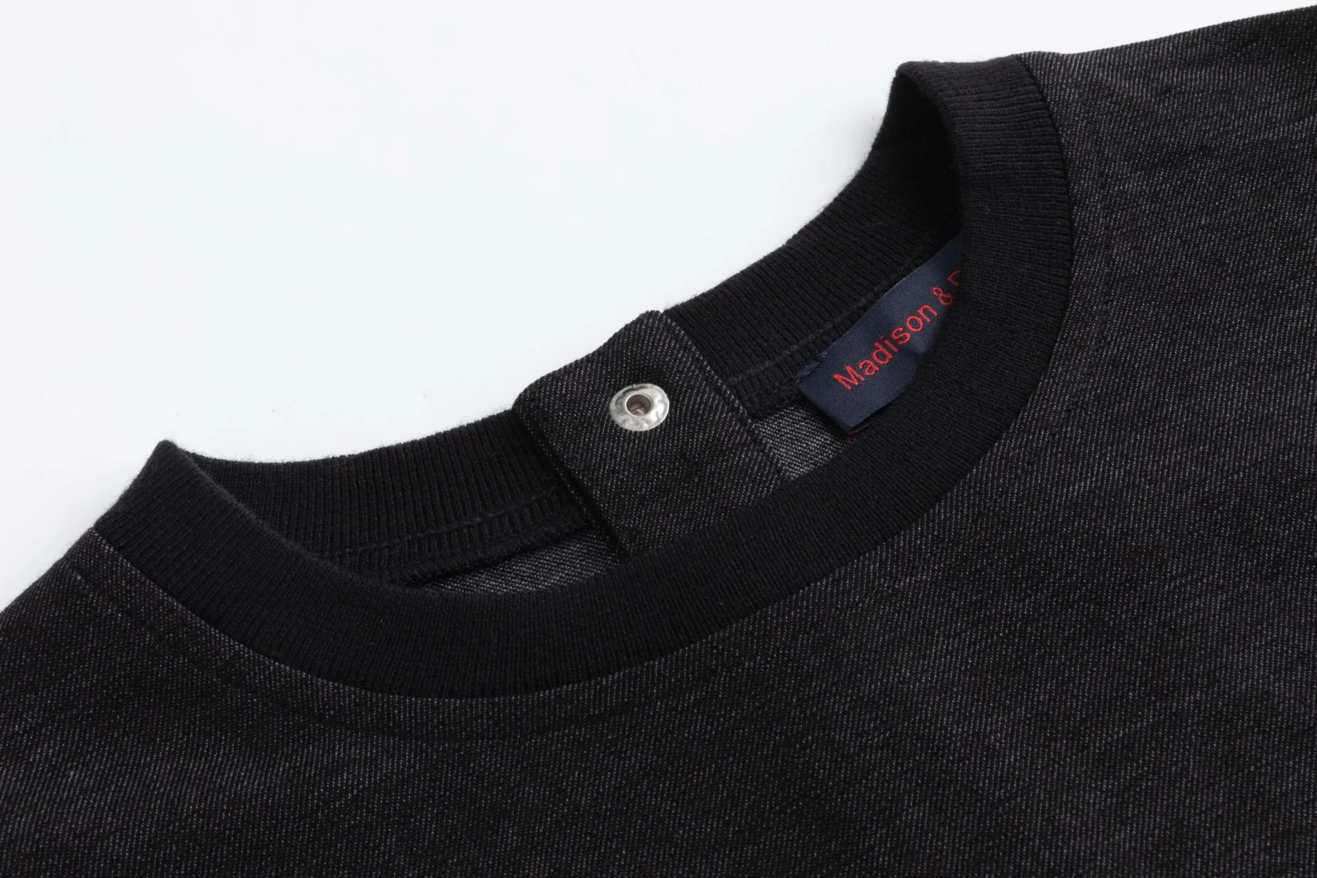 Black Denim Embossed Patch Top - Image 5