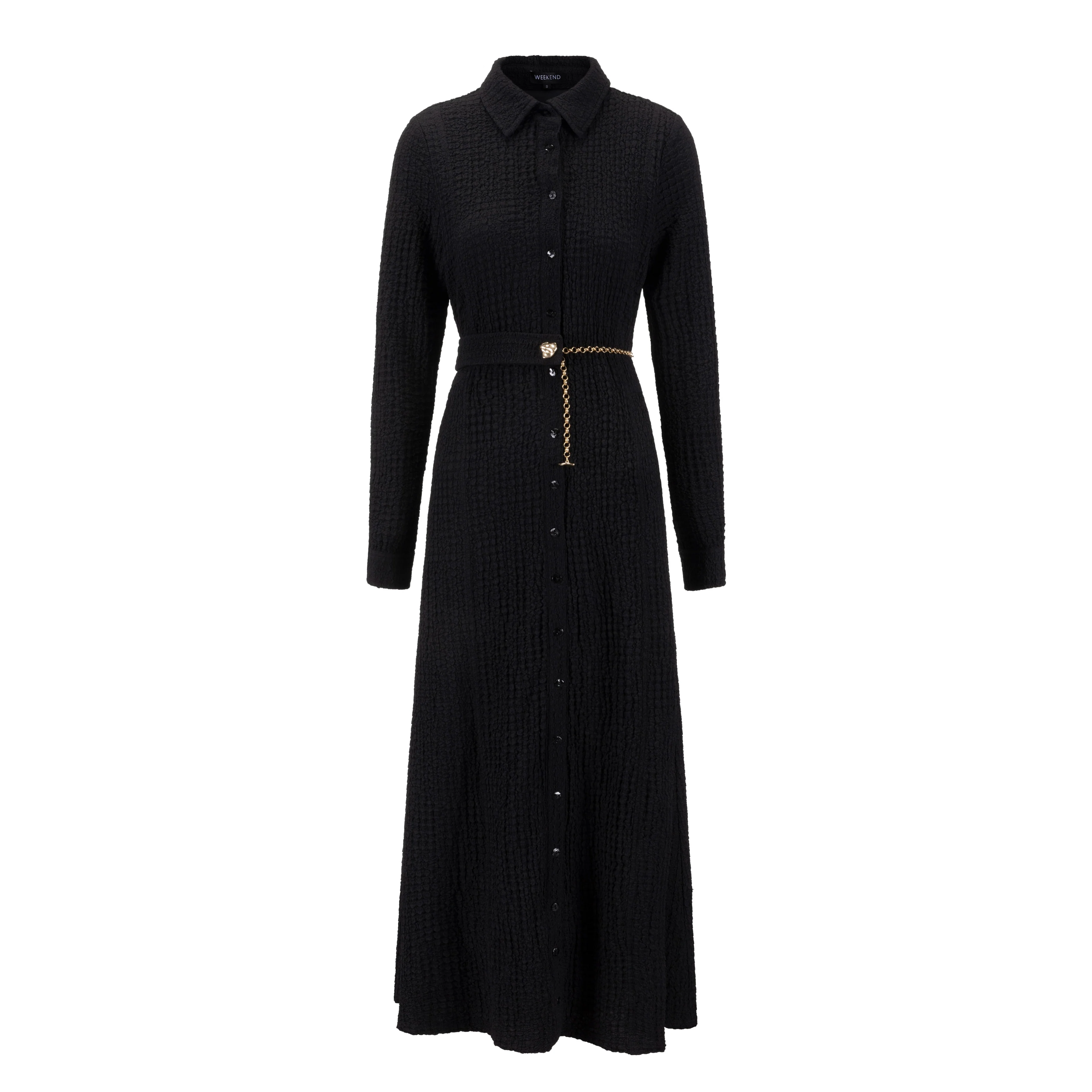Black Dress With Gold Chain Belt - Image 2