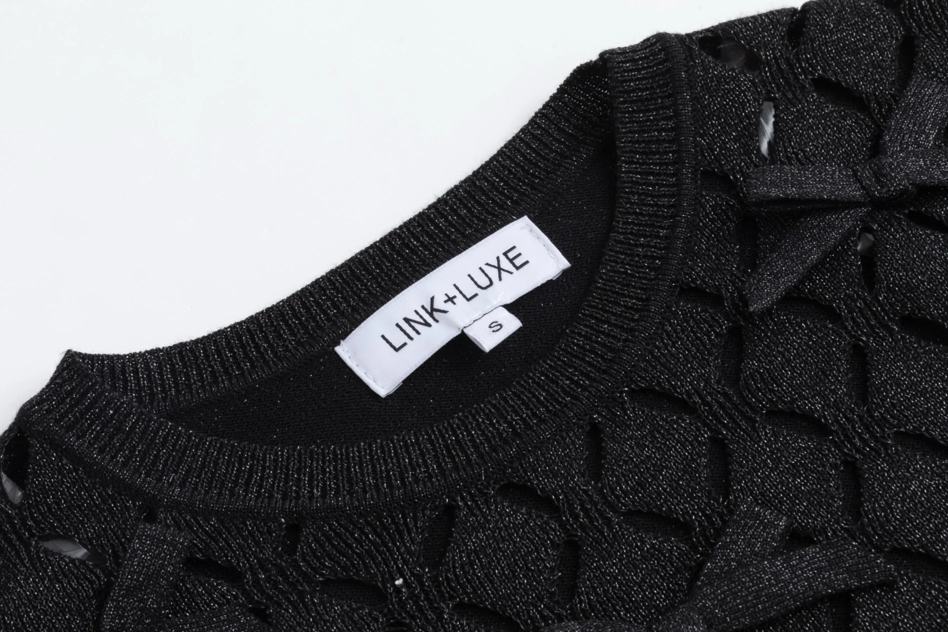 Black Dress With Metallic Knit Overlay - Image 4