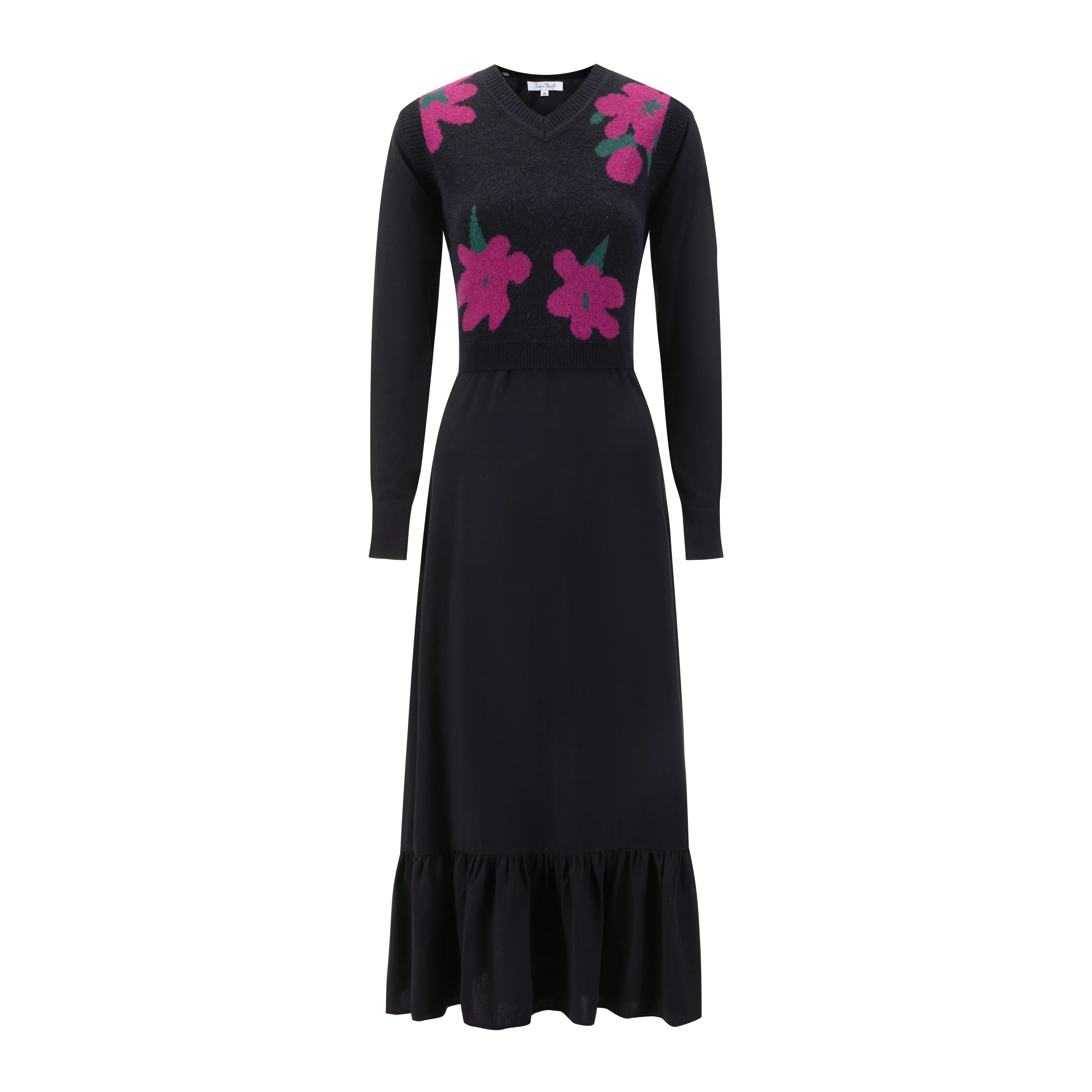 Black Dress With Pink Floral Vest Overlay - Image 2