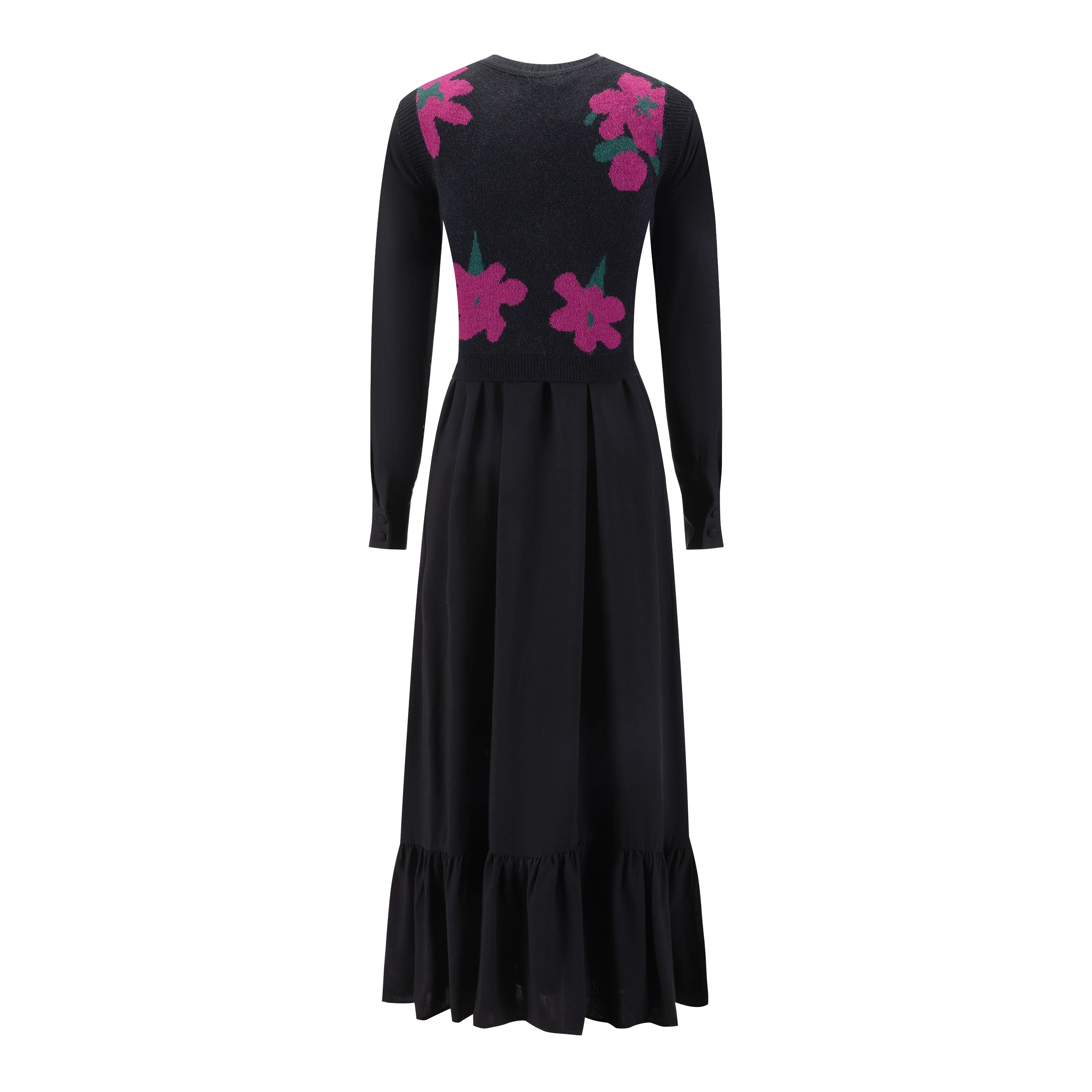 Black Dress With Pink Floral Vest Overlay - Image 3
