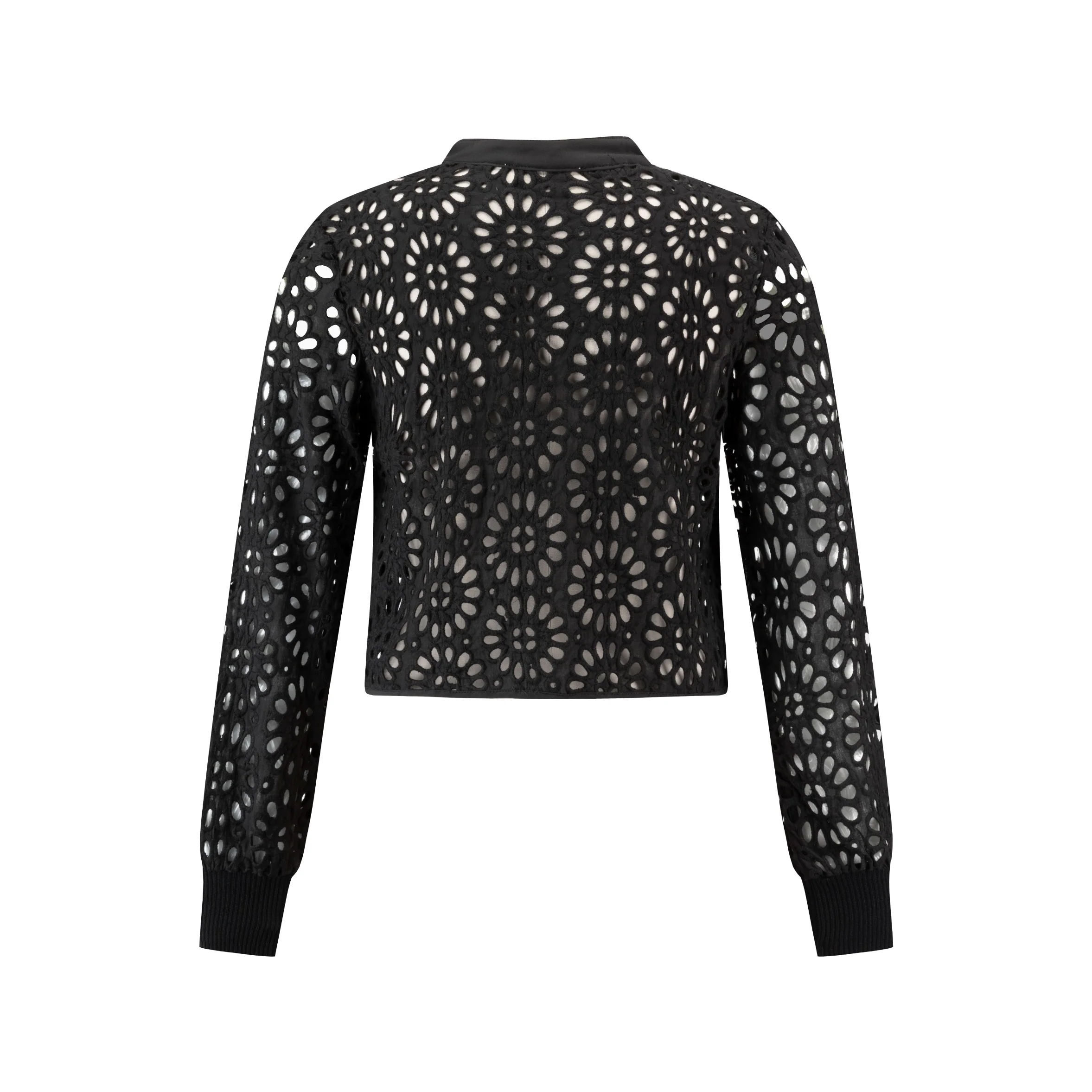 Black Eyelet Cropped Shirt - Image 3
