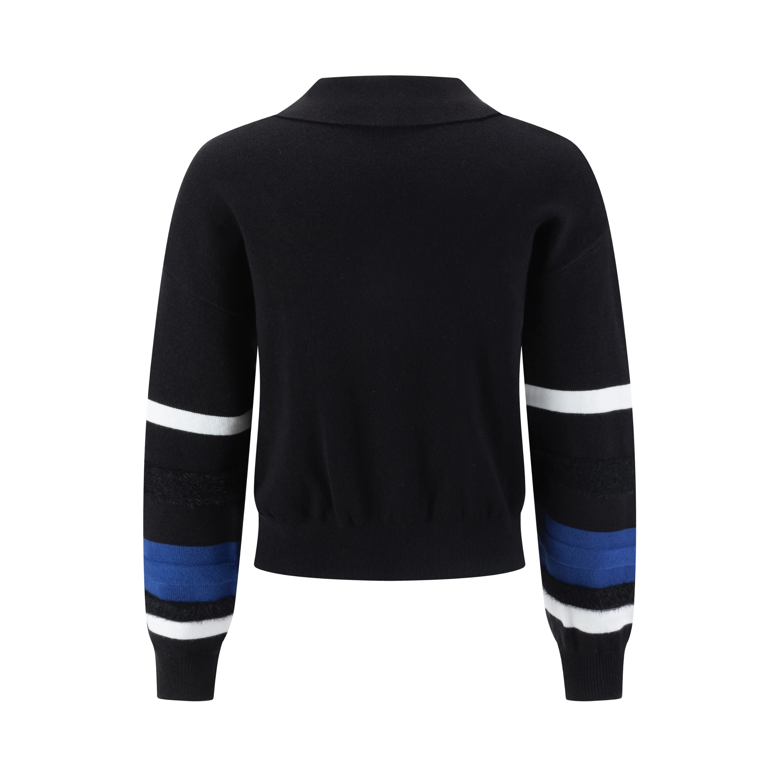 Black Flat And Ribbed Collar Front Zip Knit Top - Image 3