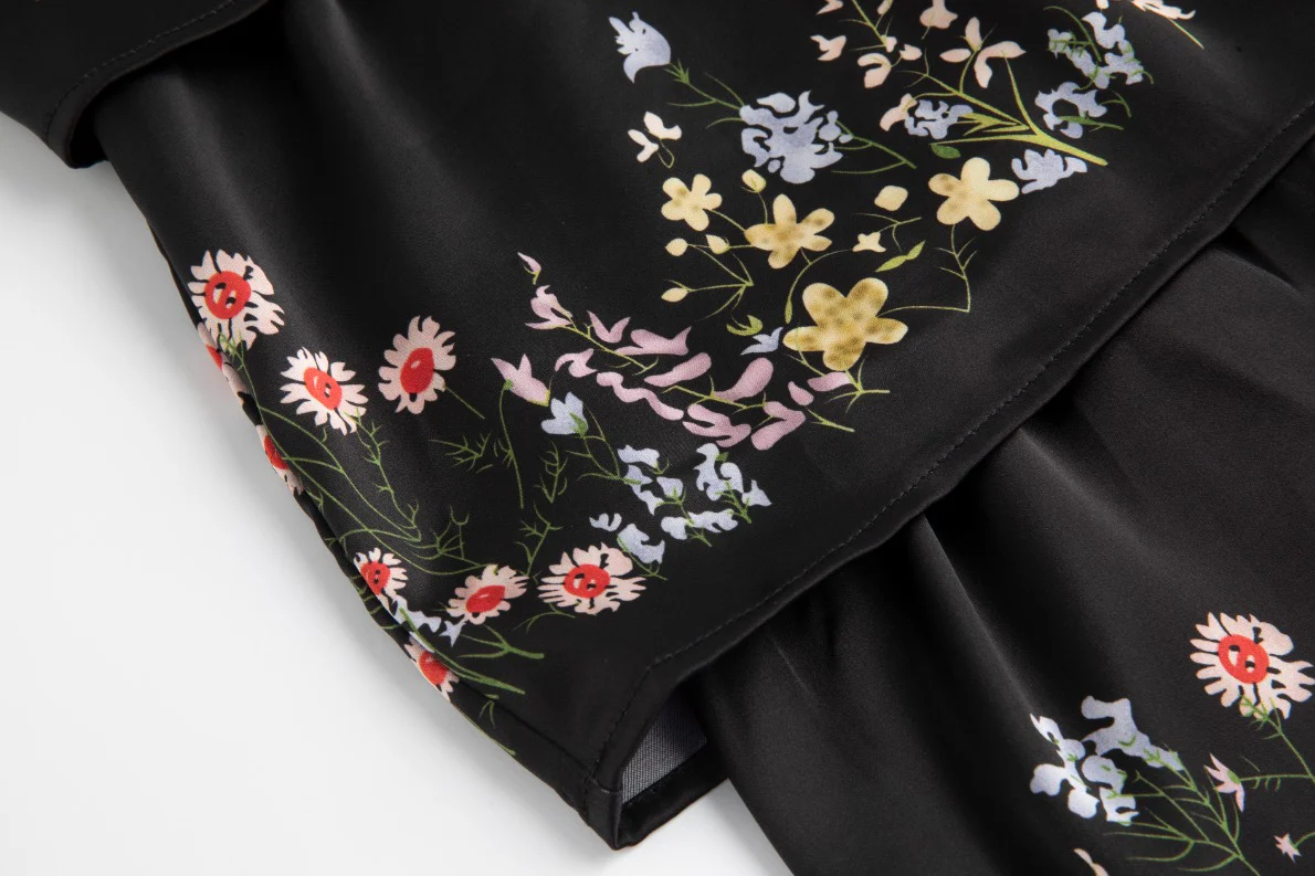 Black Floral Printed Belted Dress - Image 5