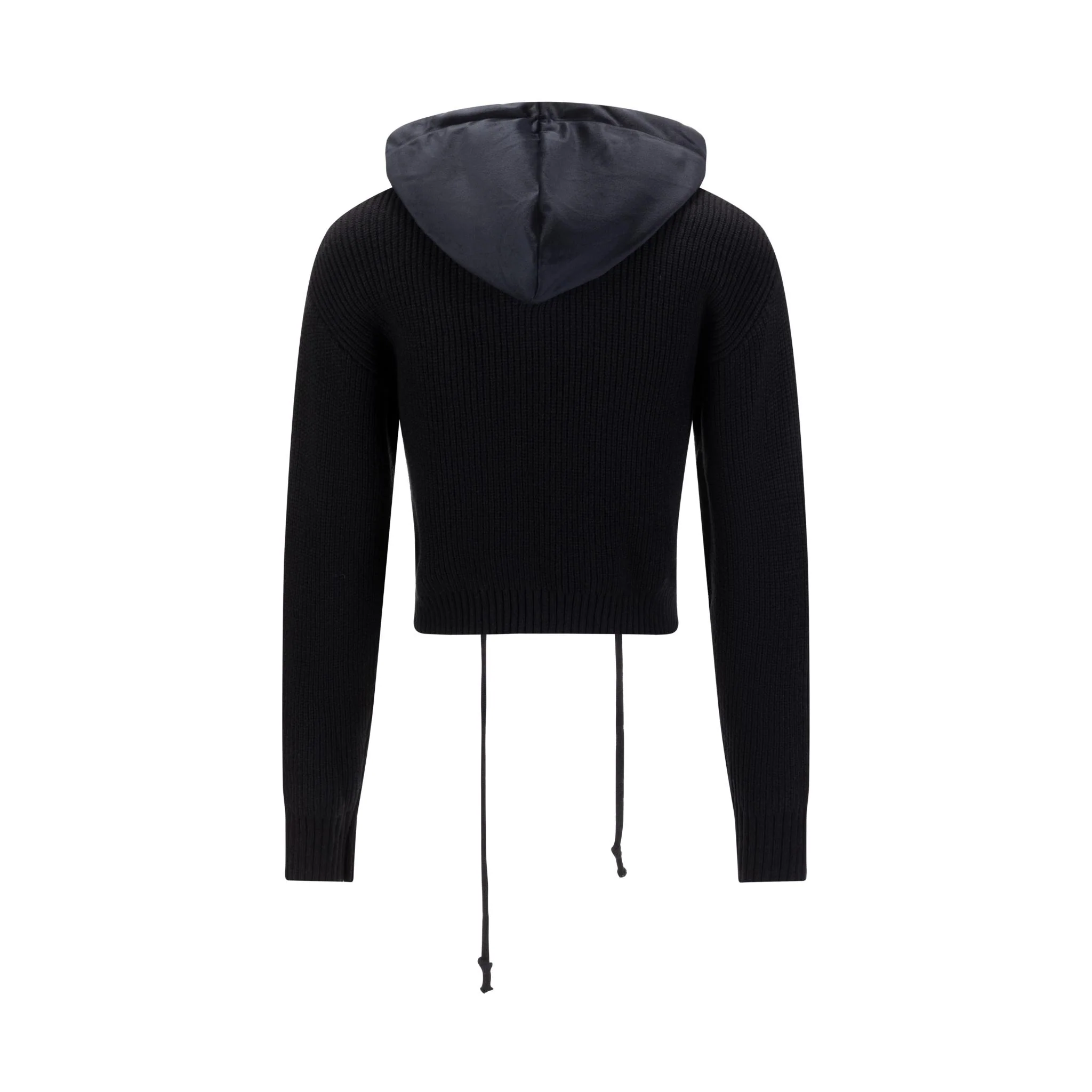Black Knit And Velvet Zip Up Hoodie - Image 3