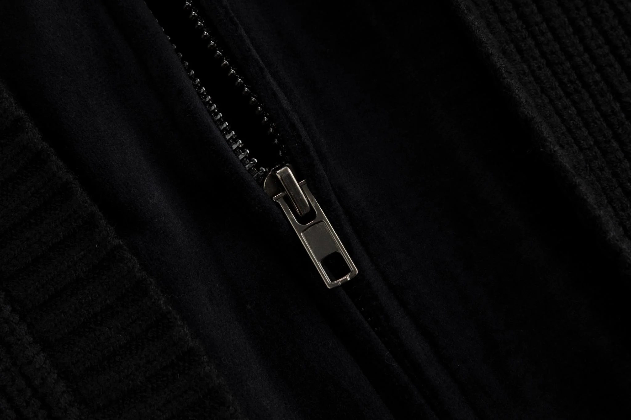 Black Knit And Velvet Zip Up Hoodie - Image 4