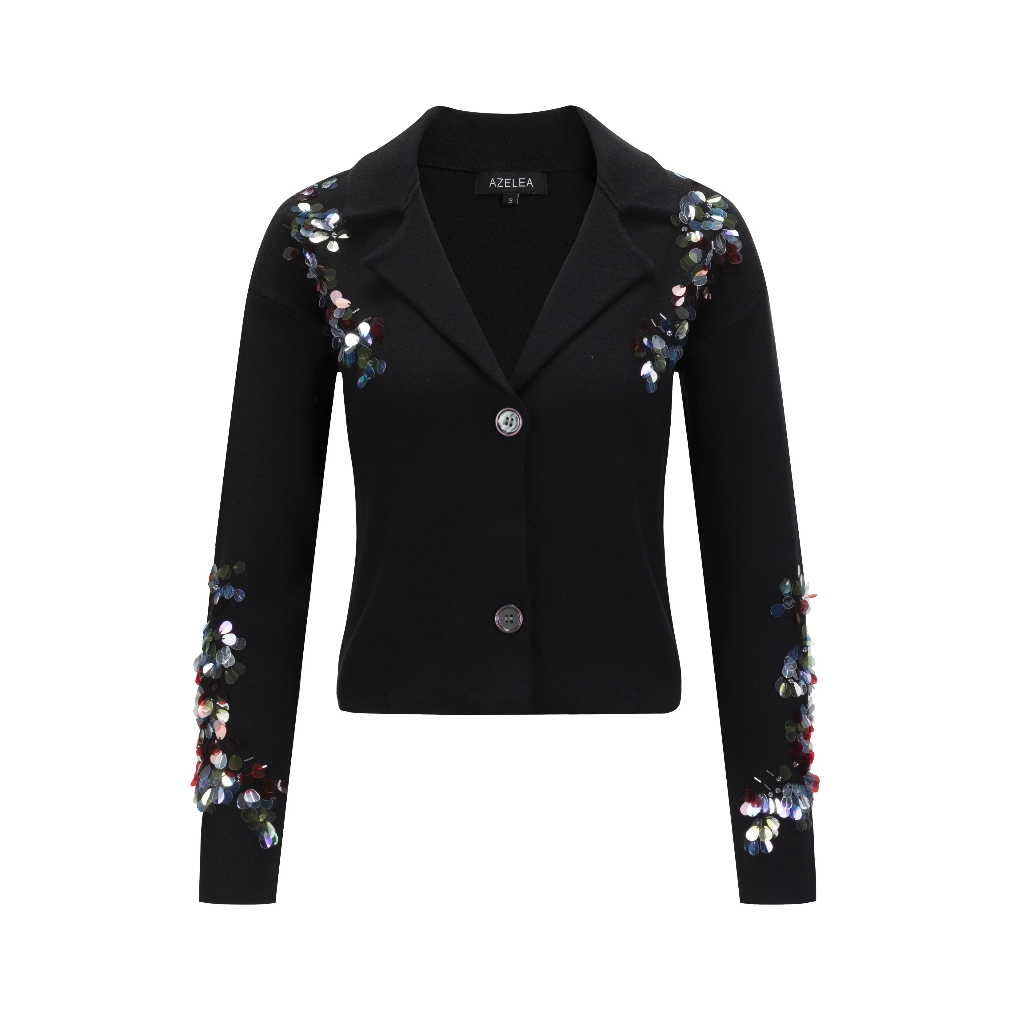 Black Knit Blazer With Beading - Image 2