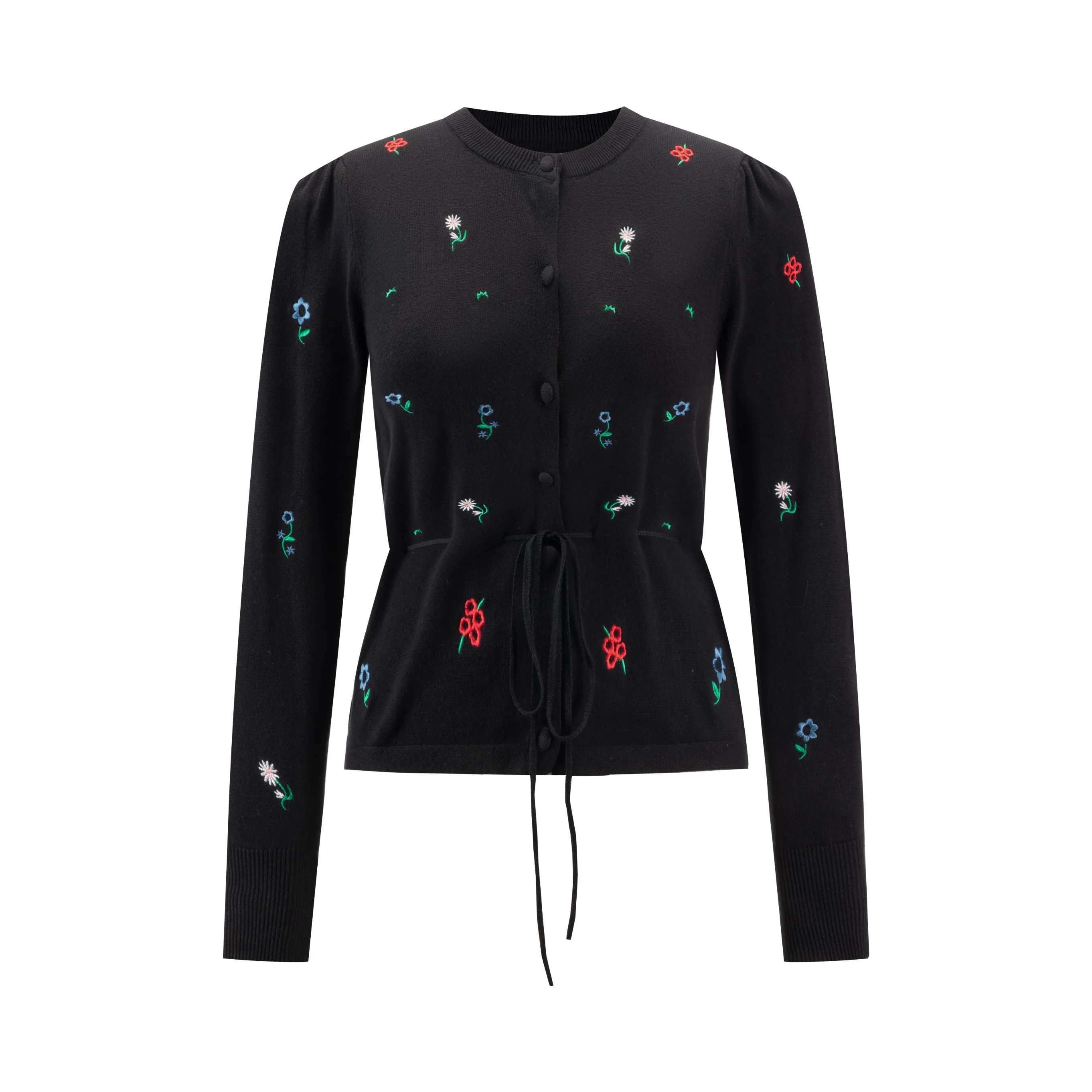 Knit Cardigan With Multicolor Embroidery - Black - Image 2