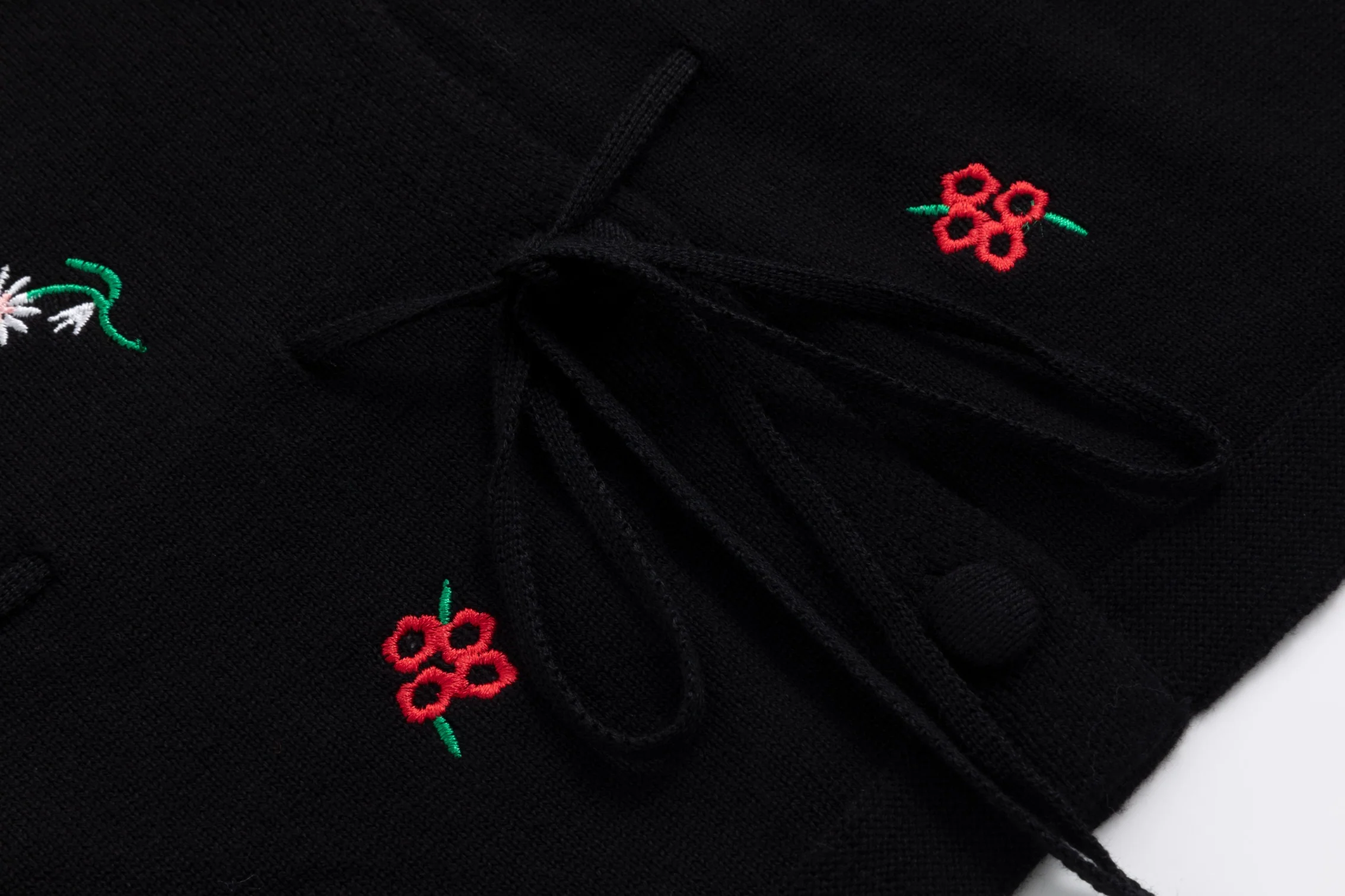 Knit Cardigan With Multicolor Embroidery - Black - Image 5