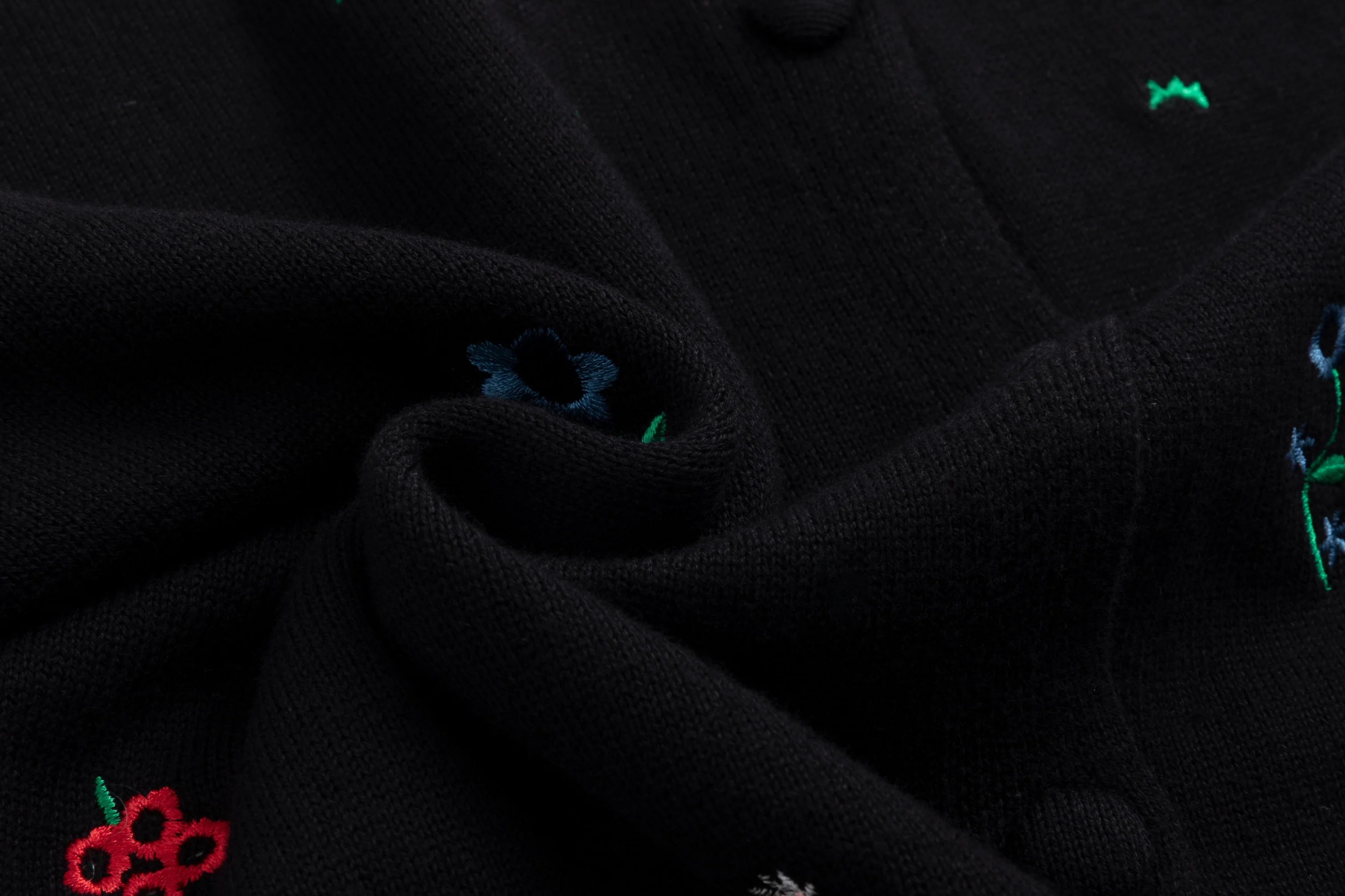 Knit Cardigan With Multicolor Embroidery - Black - Image 8