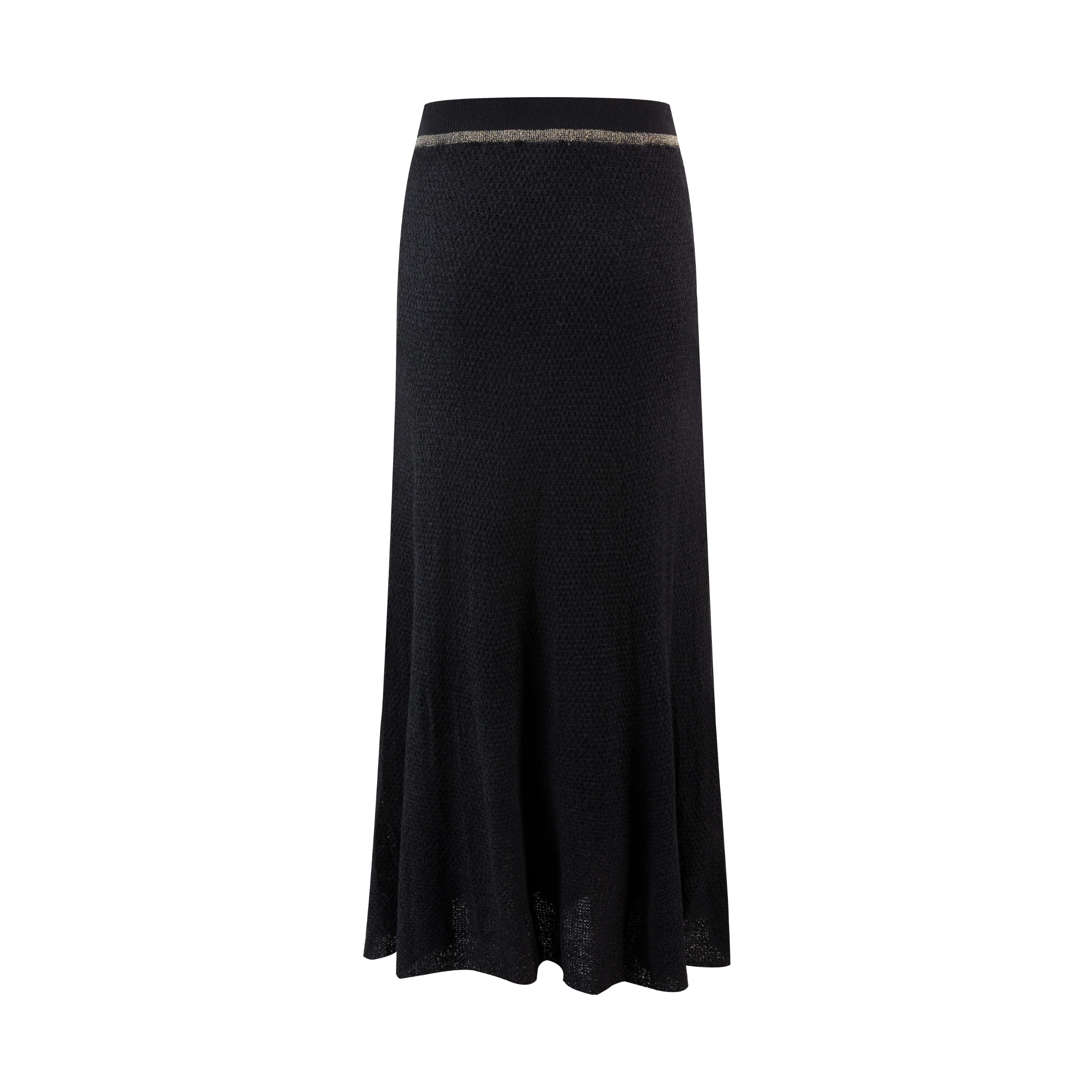Black Knit Skirt With Gold Metallic Waistband And Trimmings - Image 3