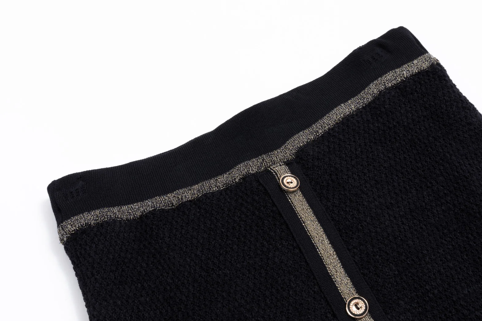 Black Knit Skirt With Gold Metallic Waistband And Trimmings - Image 5