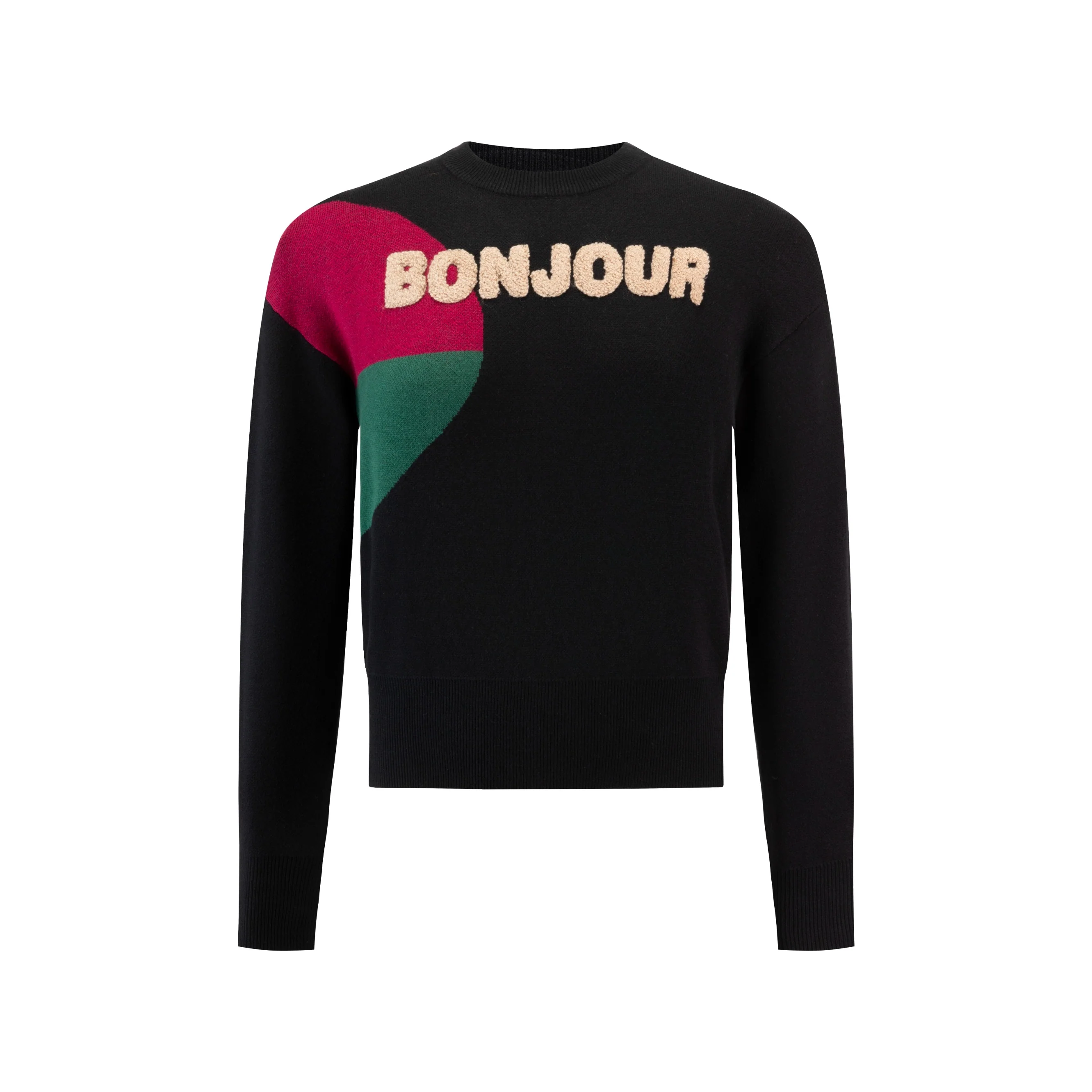 Black Knit Sweater With "Bonjour" Written Across - Image 2