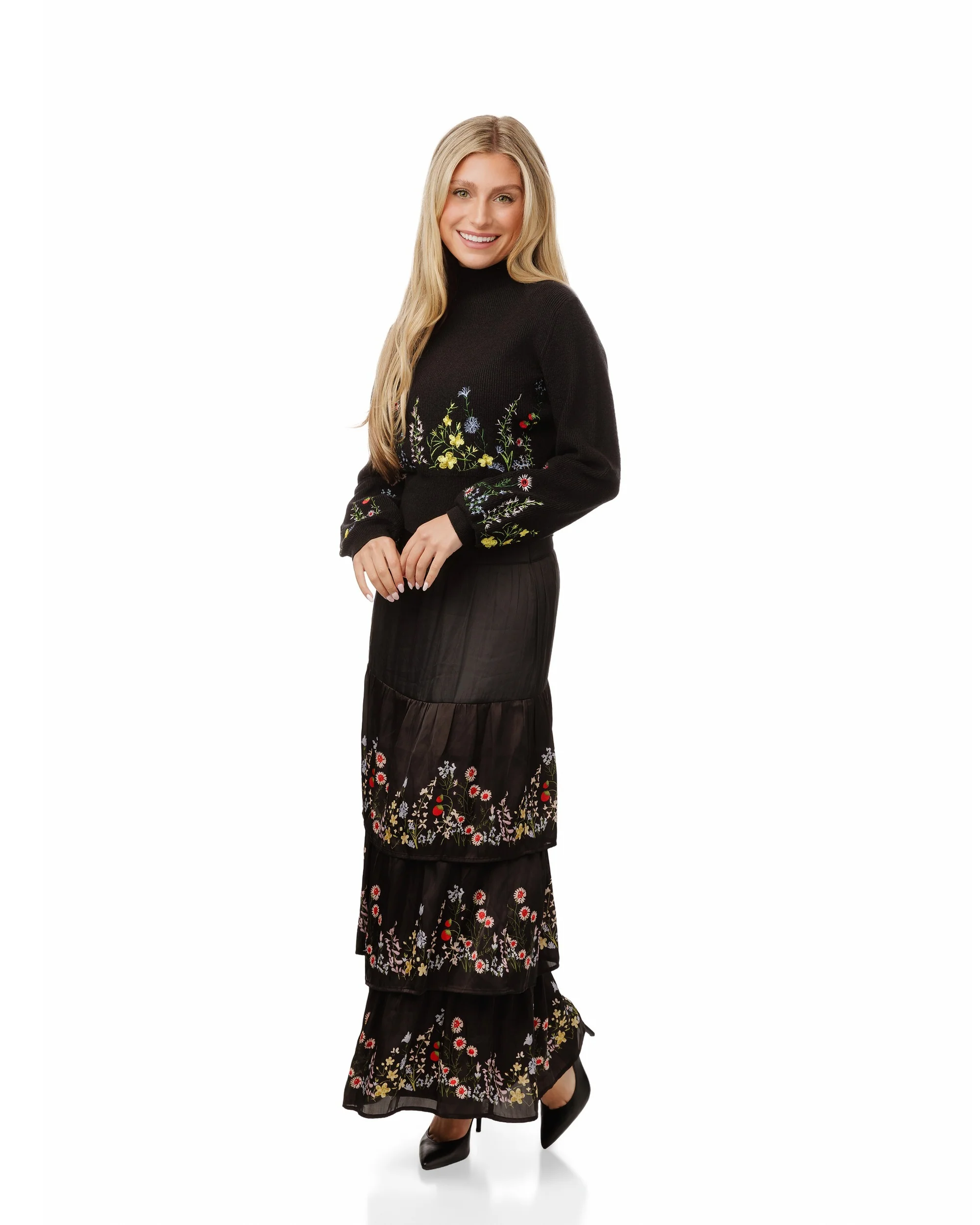 Black Knit With Floral Embroidered Sweater - Image 2
