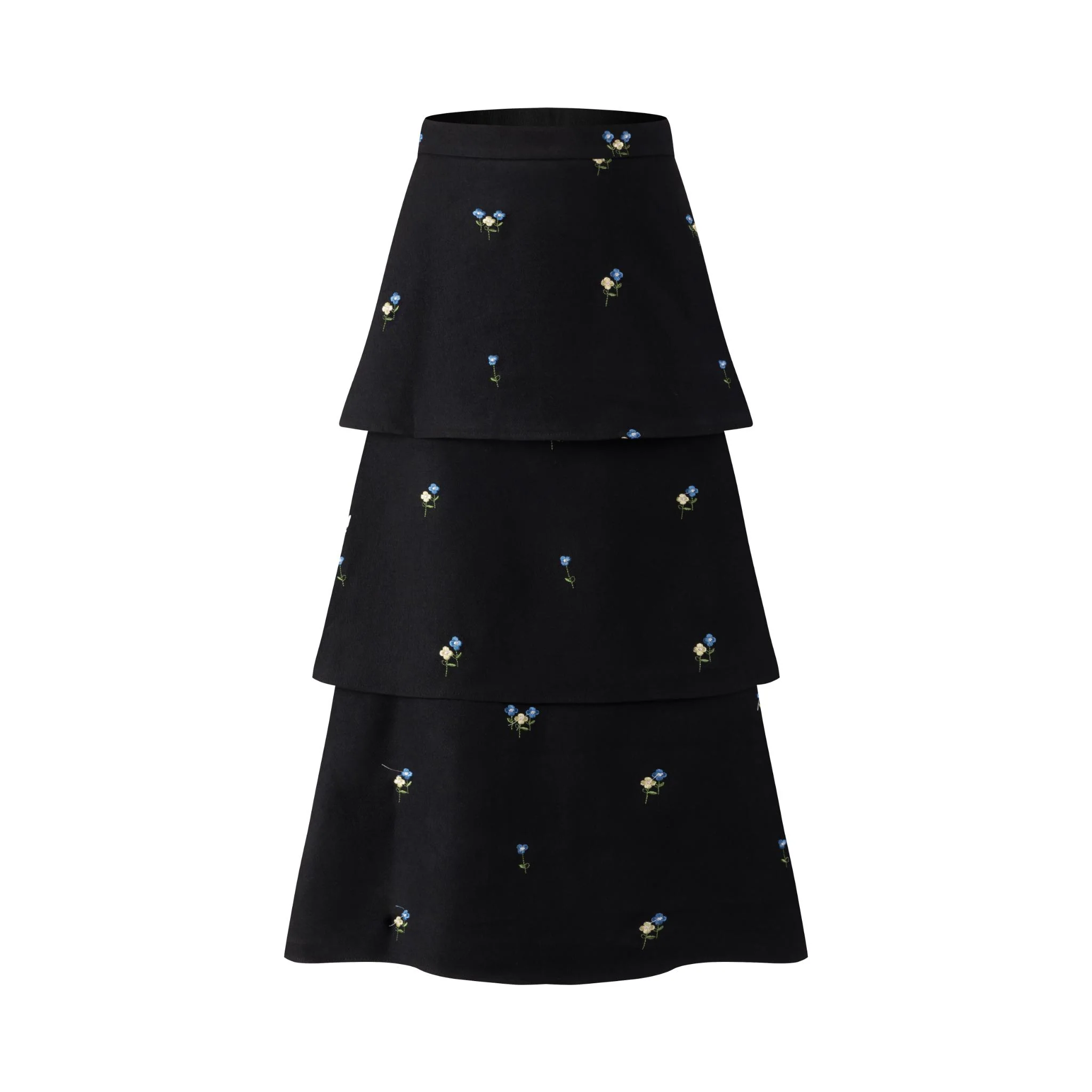 Black Layered Mini Floral Embroidered Skirt - Image 2