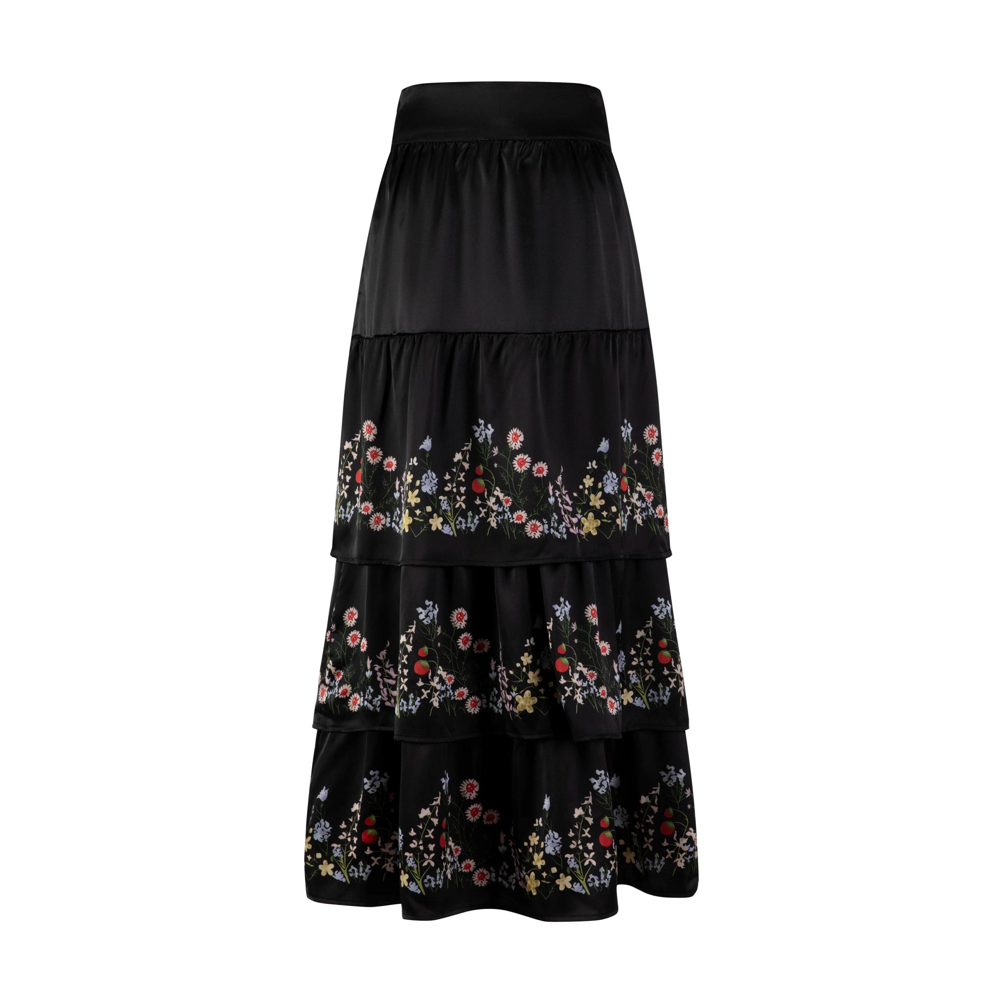 Black Layered Multi Colored Floral Printed Skirt - Image 4