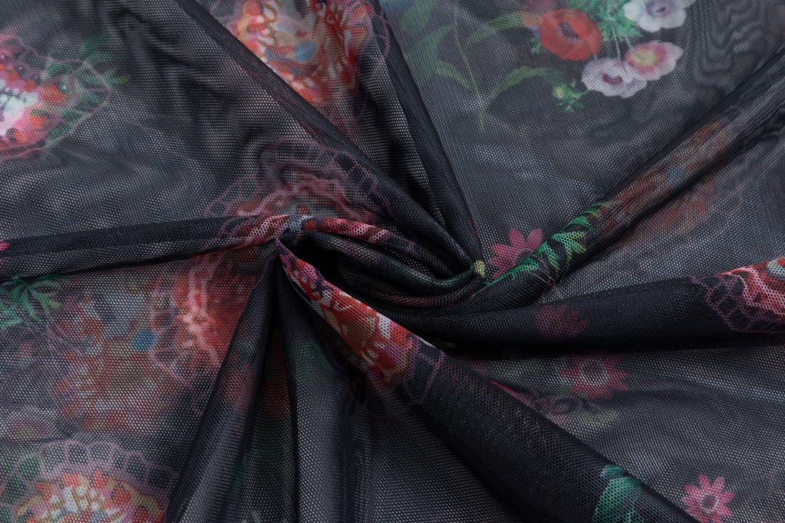 Black Mesh Red Paisley Printed Top - Image 6