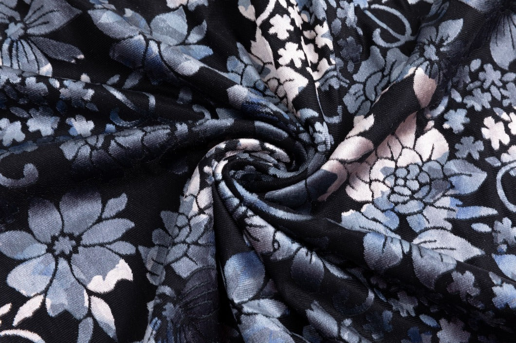 Black Printed Velvet Skirt With Elastic Waistband - Image 6
