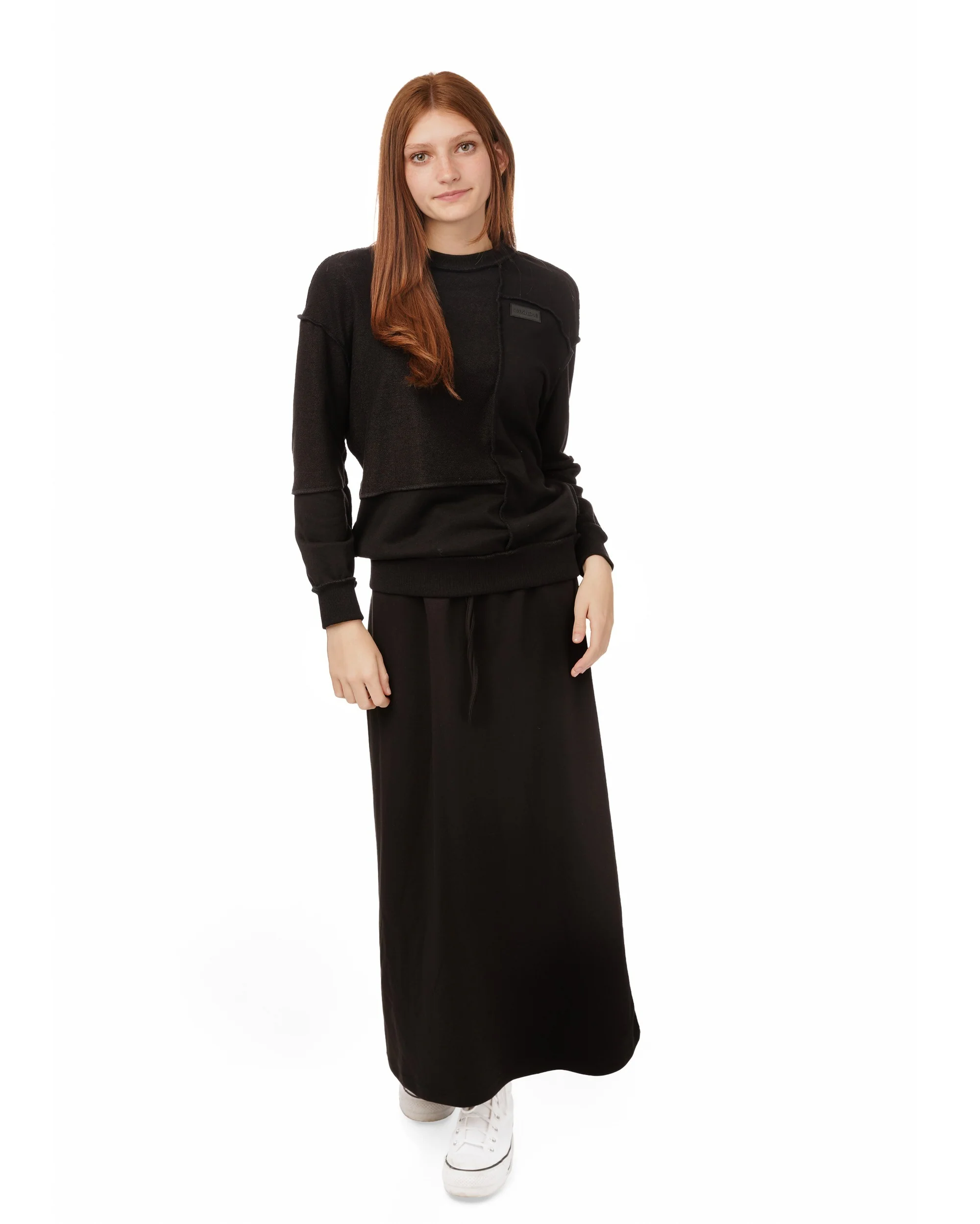 Black Raw Edge Straight Skirt - Image 3